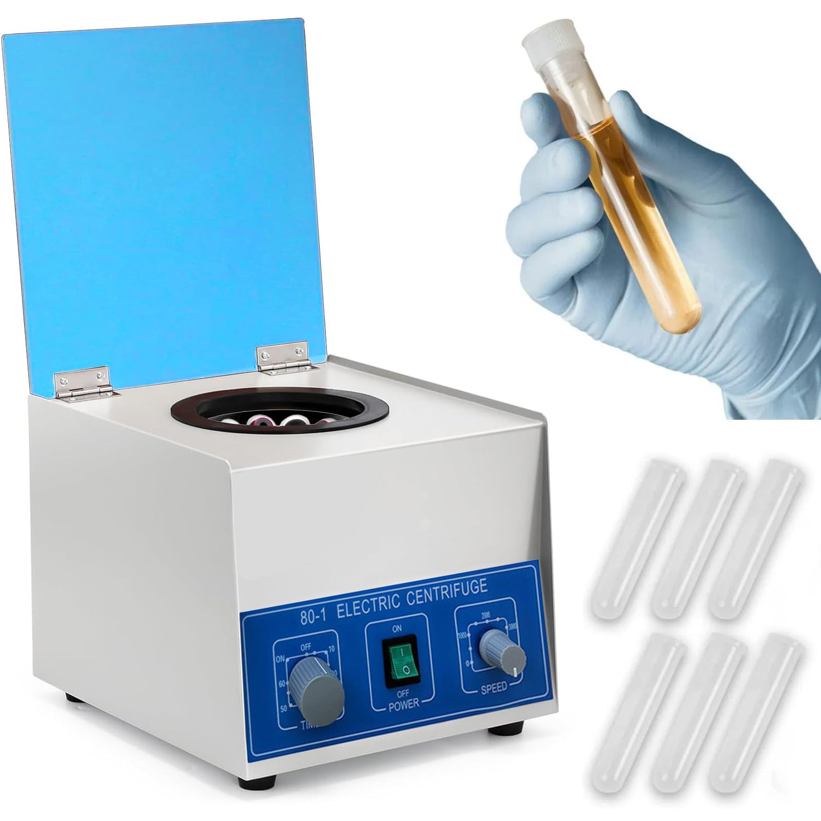 Centrifuga da Laboratorio, 220V 4000rpm Macchina Centrifuga Plasma, Centrifuga da Laboratorio con 20ml x 6 Provette, 1790xg, Timer 0-60 Minuti per Separazione di Campioni, Analisi Qualitativa