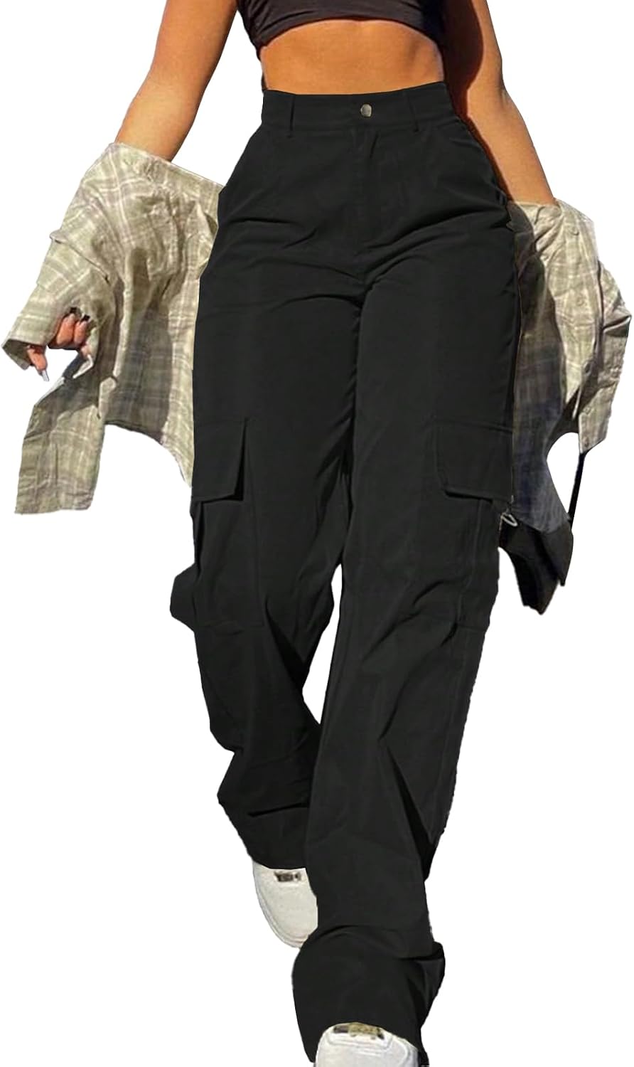 Cargo Pants for Women High Waisted Baggy Wide Leg Stretchy Y2K Streetwear Black Cargo Pants Women with Pockets