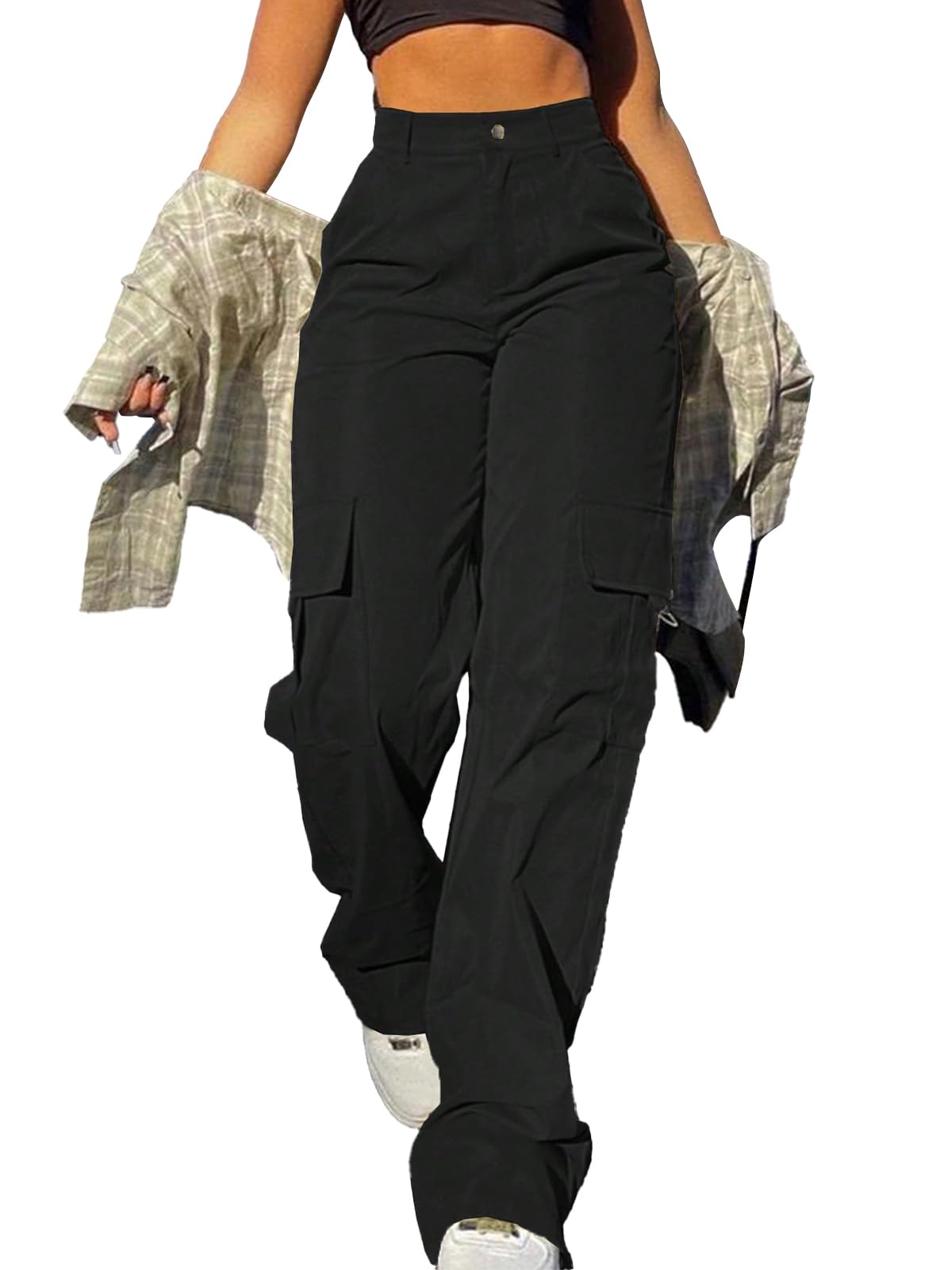 Cargo Pants for Women High Waisted Baggy Wide Leg Stretchy Y2K Streetwear Black Cargo Pants Women with Pockets