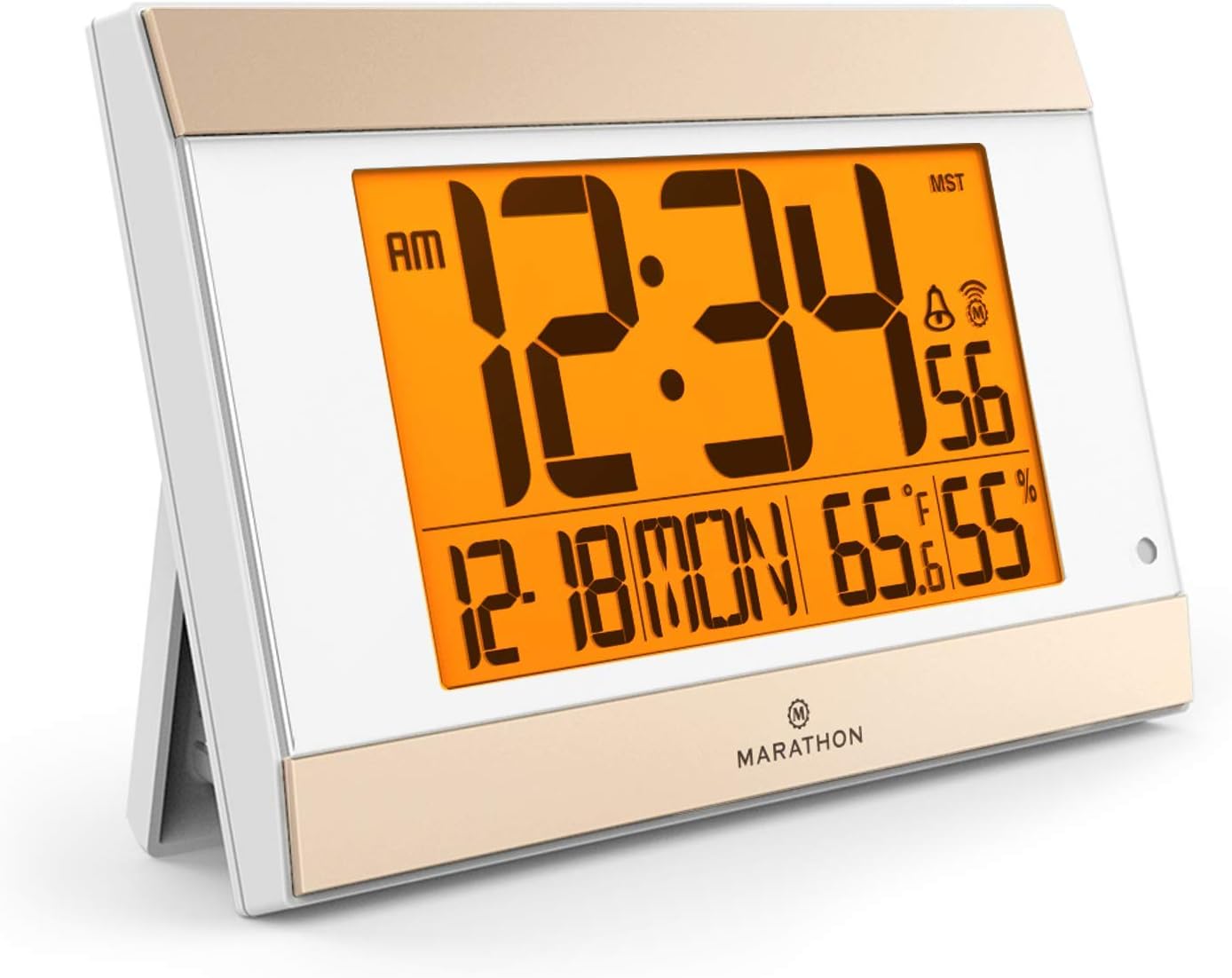 Marathon CL030052WH Atomic Digital Wall Clock with Auto-Night Light, Temperature & Humidity - Batteries Included