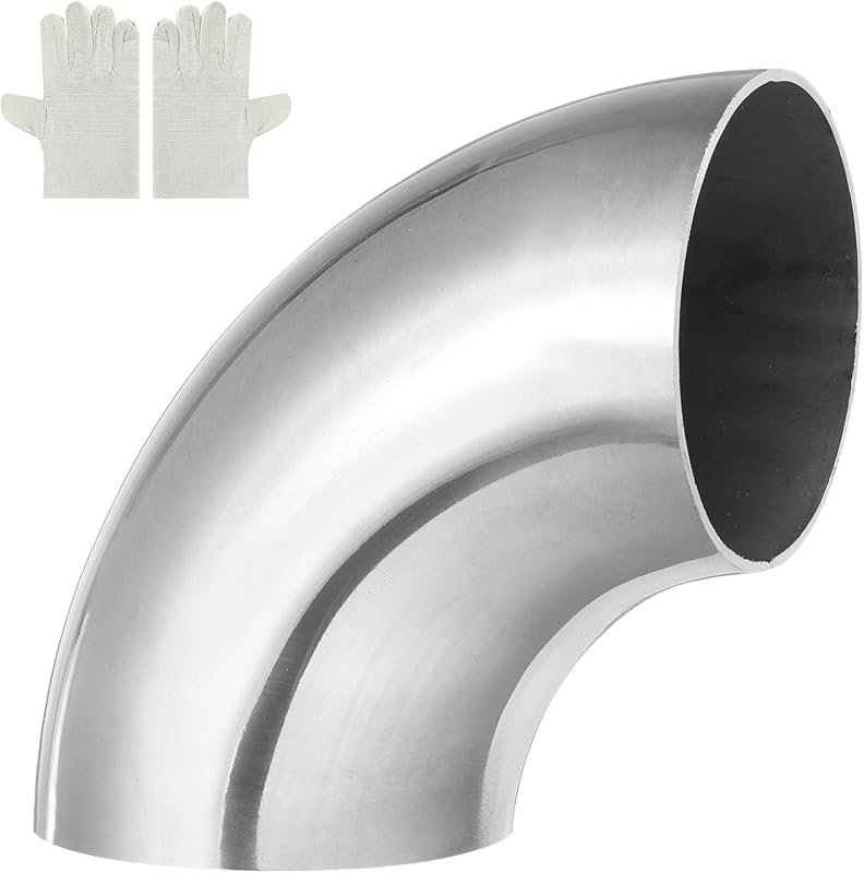 Curva de escape 90° MECCANIXITY em aço inoxidável 304, 63 mm – Kit com 2 unidades e luvas