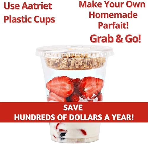 Miniatura 7 de Vasos de plástico transparente de 12 onzas para parfait con inserto de 3.25 onzas y tapas planas sin agujero, (50 juegos) tazas de parfait de yogur