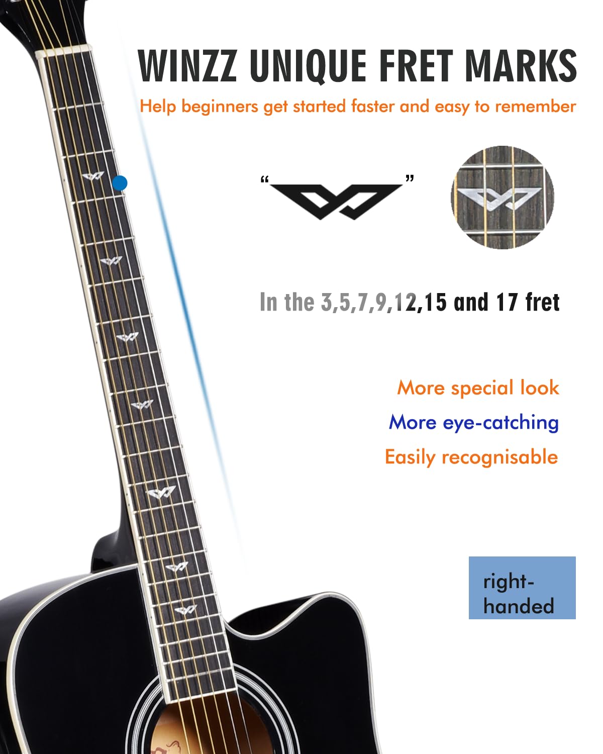 Winzz Chitarra Elettroacustica 41 Pollici Dreadnought con Equalizzatore a 4 Bande, Nero