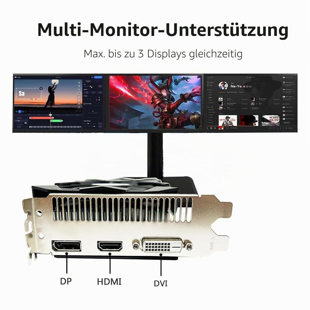 QTHREE Radeon RX 560 XT 8GB GDDR5 128-bit Grafikkarte, HDMI, DVI-D, DisplayPort, Grafikkarten PC für Gaming, GPU, PCI Express x16, DirectX 12, 6 PIN Power Supply
