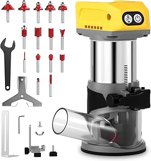 Cordless Compact Router Tool Compatible with Dewalt 20V Battery, Brushless Woodworking Palm Trimmer Router with 5 Variable Speeds & 15Pcs 1/4" Router Bits (Battery Not Include)