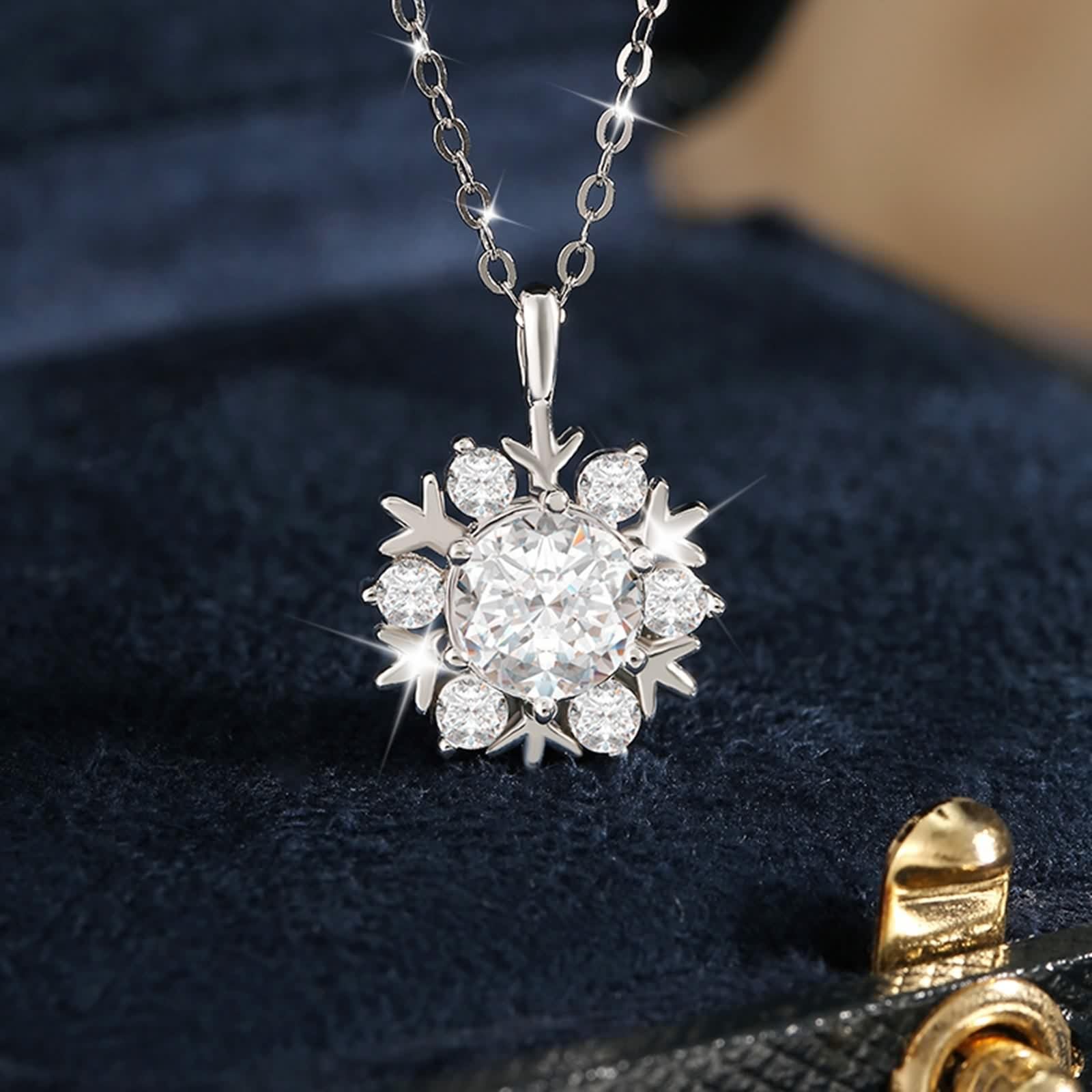 Collana Moissanite Donna, Collana Lunga Elegante Ciondolo Catenina Gioielli Oro Bianco 9K/14K/18K Fiocco di Neve 40+5cm