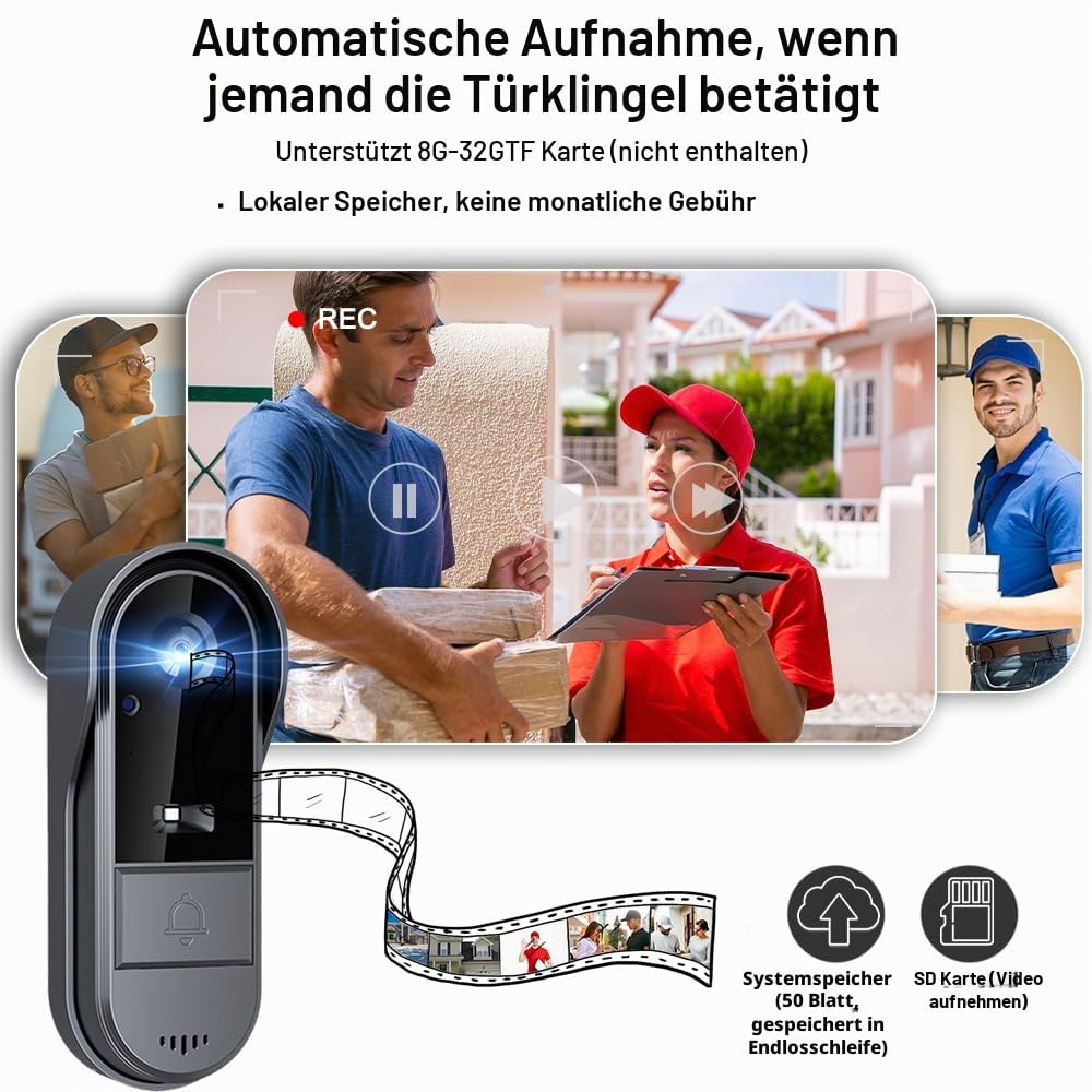Drahtlose Videoklingel mit Kamera 1080P Funkklingel Aussen Wasserdicht Kabellos Türklingel mit 4,3 Zoll Innenmonitor, 170° Weitwinkel Infrarot Nachtsicht Zwei-Wege Gegensprechanlage Haustürklingel