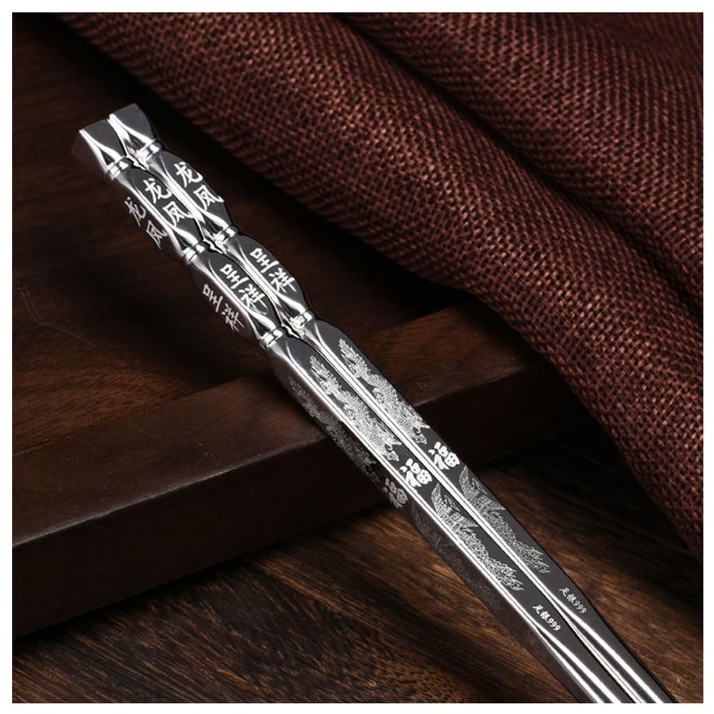Baguettes en argent sterling réutilisables, 48 g B | ensembles cadeaux avec étui, vaisselle en argent antidérapante chinoise, japonaise et coréenne, baguettes creuses