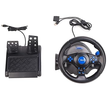 Racing Wheel, Multifunctional 2 Axis PC Gaming Racing Wheel 180 Degree Rotation for PS2