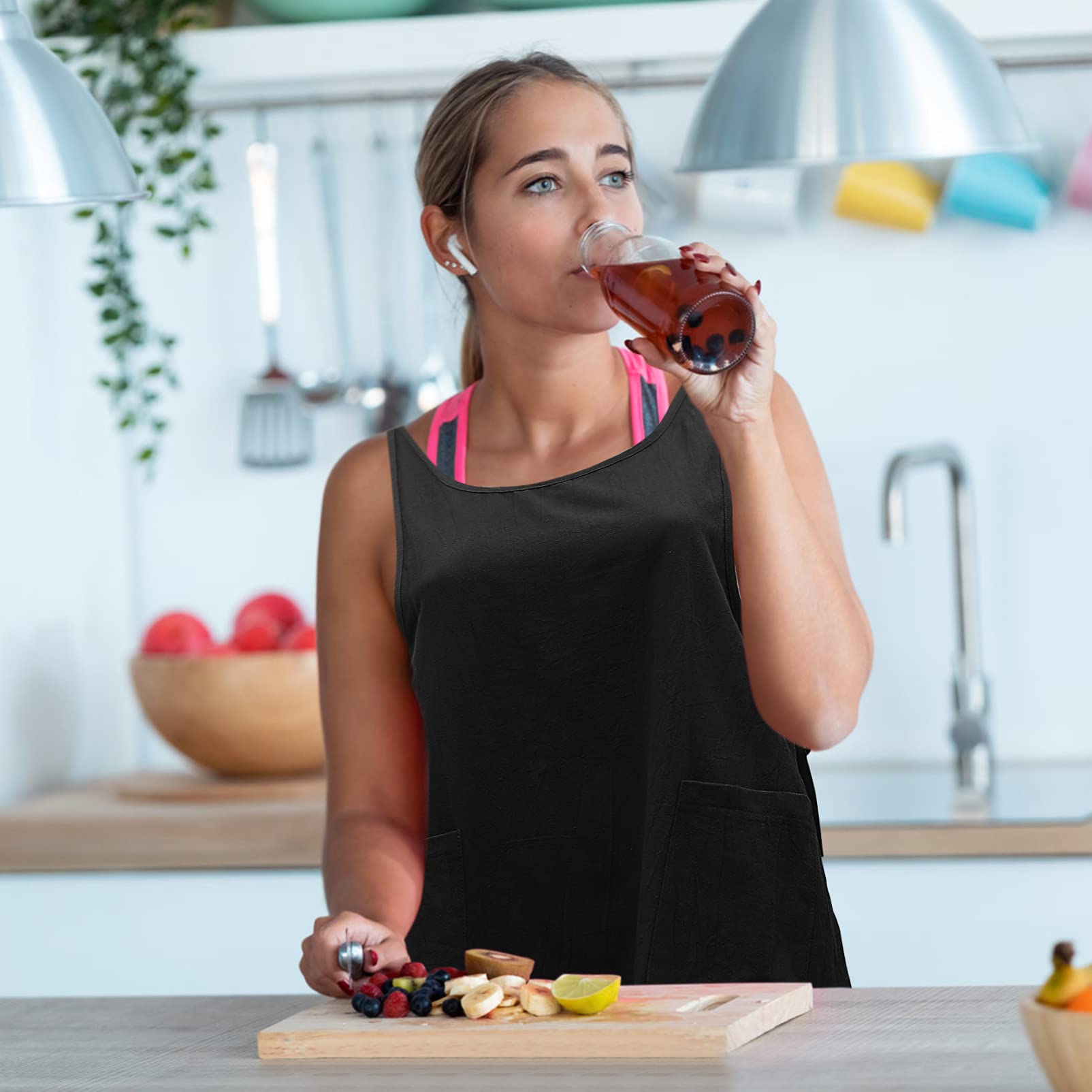 MAGICLULU Grembiule Da Donna Grembiuli Da Barbecue Per Uomo Cucinando Senza Maniche Grembiuli Da Cucina Per Uomo Più Bistro Cuoco Vestito Lino Black Cotone
