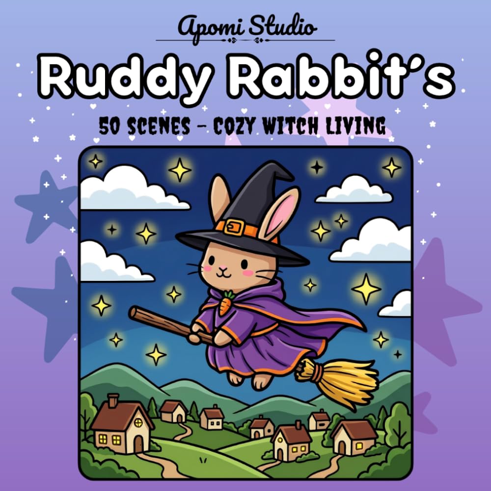 Ruddy Rabbit's Comfy Witch Living: 50 Easy Scenes of Magical Cottagecore for Stress Relief, Mindfulness and Relaxation (Comfy and Chill Coloring Book)