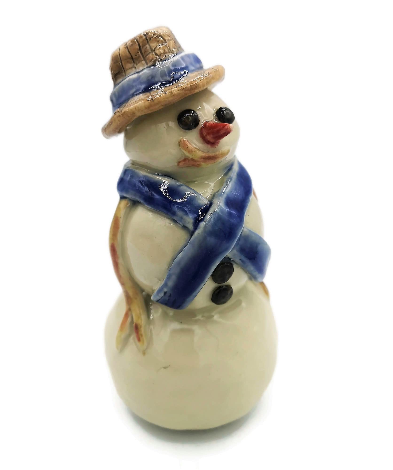 Estatuillas De Cerámica Del Muñeco De Nieve, Escultura Hecha A Mano Del Gres Para La Navidad Deco