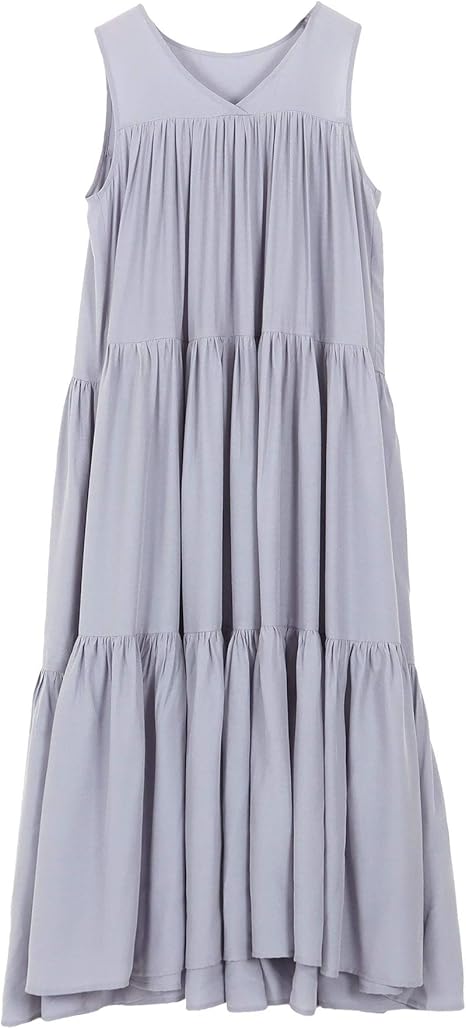 Amazon Co Jp 神戸レタス ノースリーブ ティアード ワンピース レディース ロング Vネック E80 ロング丈 ワンサイズ M サックスブルー 服 ファッション小物