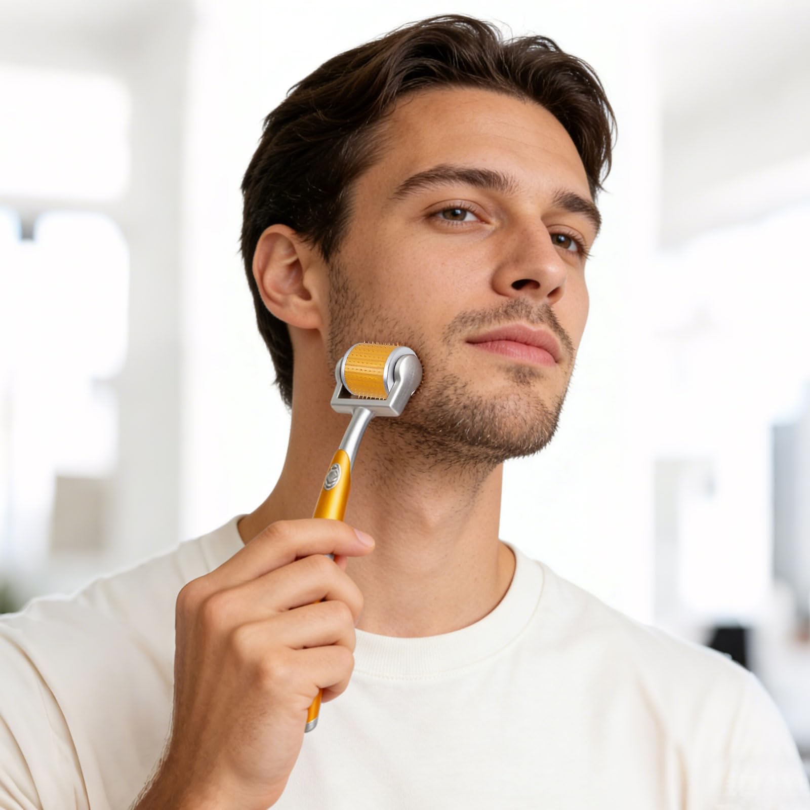 Dermaroller 0,5mm Titanio para Cara, Pelo y Barba - 192 Agujas Individuales Reales de Titanio - Rodillo Microneedling Profesional para Crecimiento de Barba Hombre, Pelo más Denso y Cuidado de la Piel