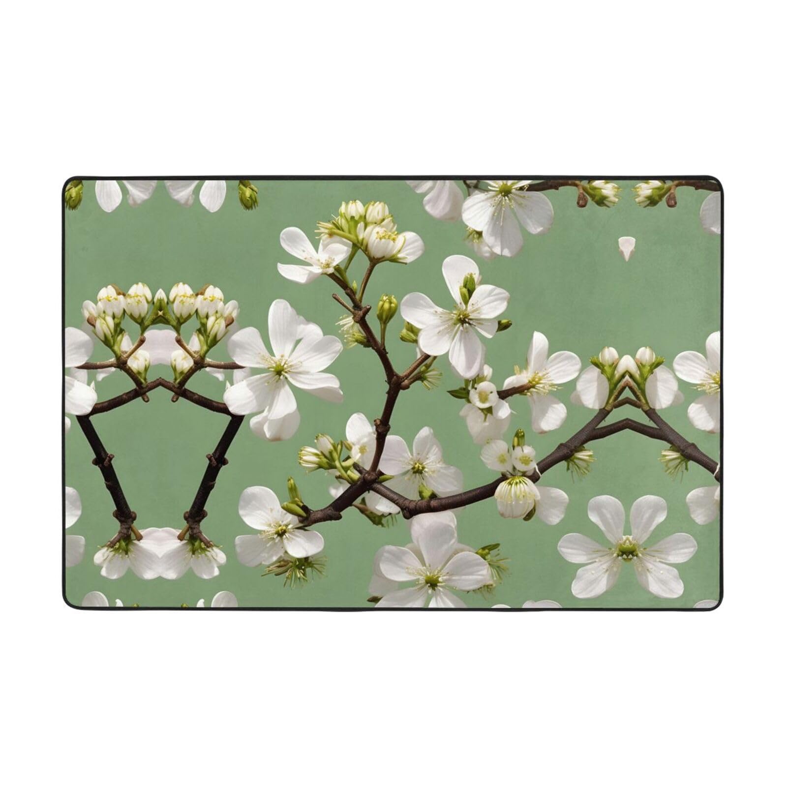 Tapis motif floral cornouiller ultra moelleux haute densité décoration maison