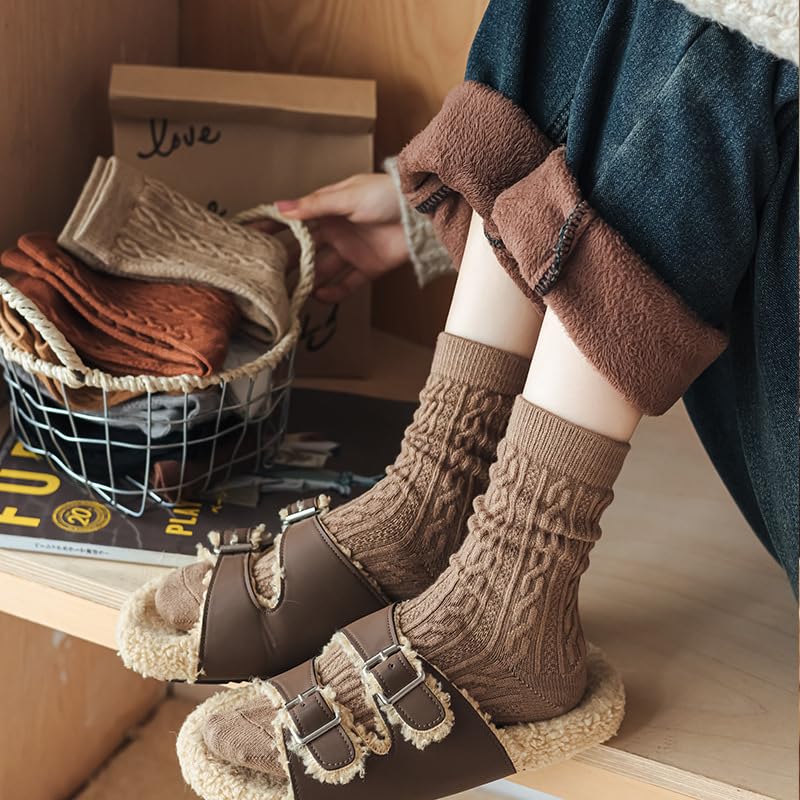 3 Pairs Cable Knit Crew Socks - Women's Y2K Cute Preppy Warm Aesthetic Socks for Fall Winter 20242