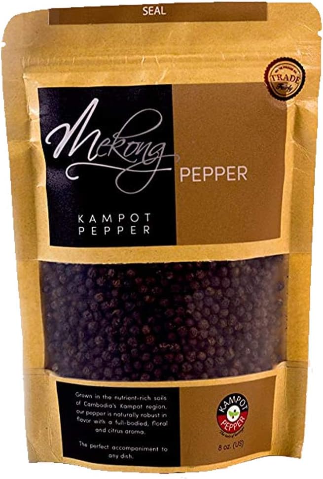Mekong Pepper Blended Gourmet Black Pepper for Everyday Cooking, Seasoning, and Spicing Dishes, Multipurpose- Rare Cambodian Peppercorns, Black- 8 Ounce