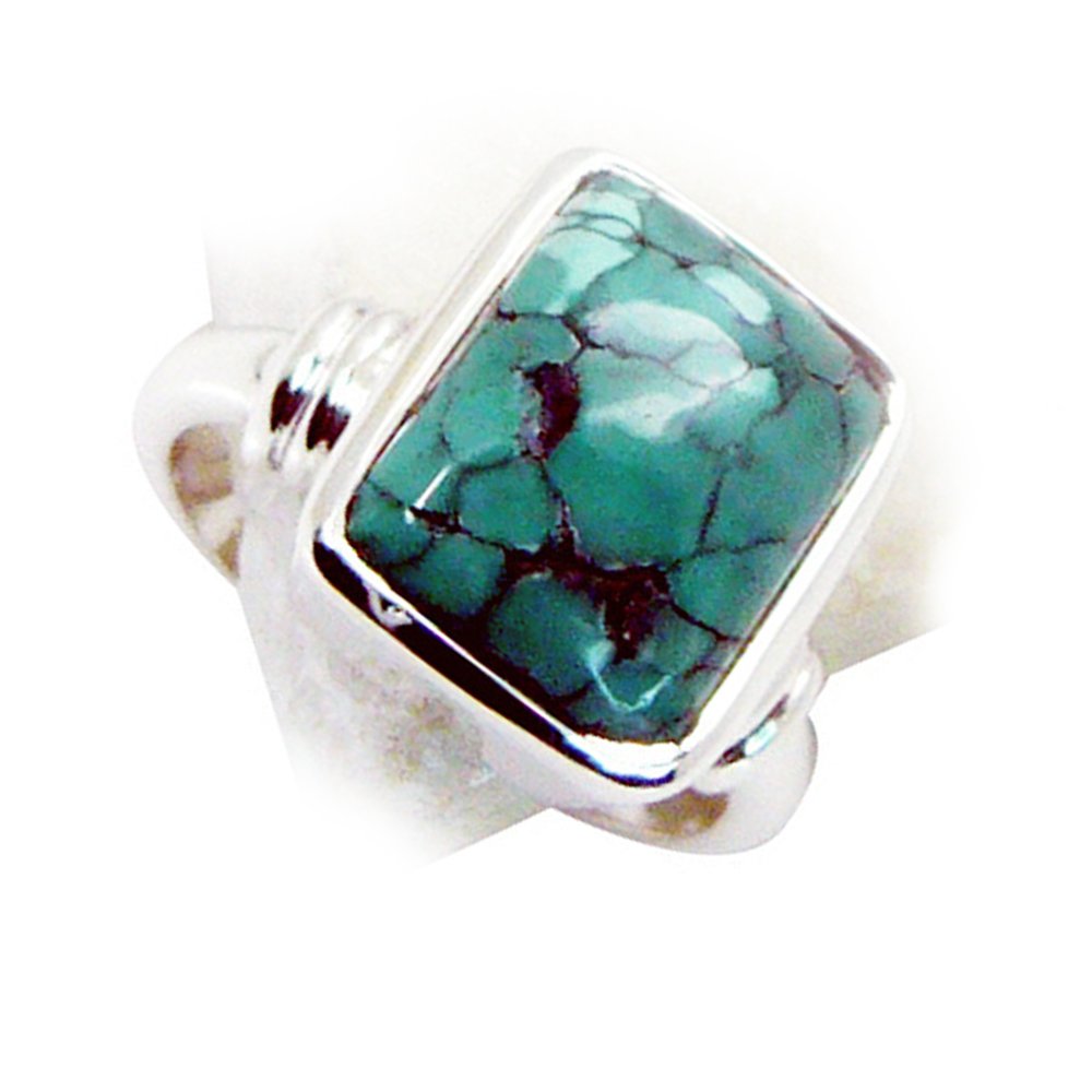 Bague rectangulaire en argent avec turquoise véritable, un lien éternel avec la nature - 7