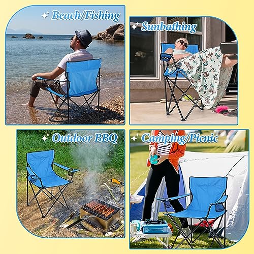 Image of HaSteeL Folding Camping Chair & Carrying Bag, Foldable Camp Chair with Cup Holders for Adults, Portable for Lawn, Outdoors, Fishing, Hiking, Travel, Picnic, Beach, Oversized & Supports 275lbs (Blue)