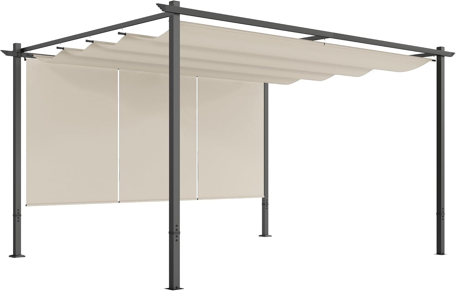 Outsunny 10' x 12' Outdoor Gazebo, Retractable Pergola Canopy with Roller Shade, Wall-Mounted or Free Standing Metal Pergola Kit, UPF30+ Sun Shade Shelter, Beige
