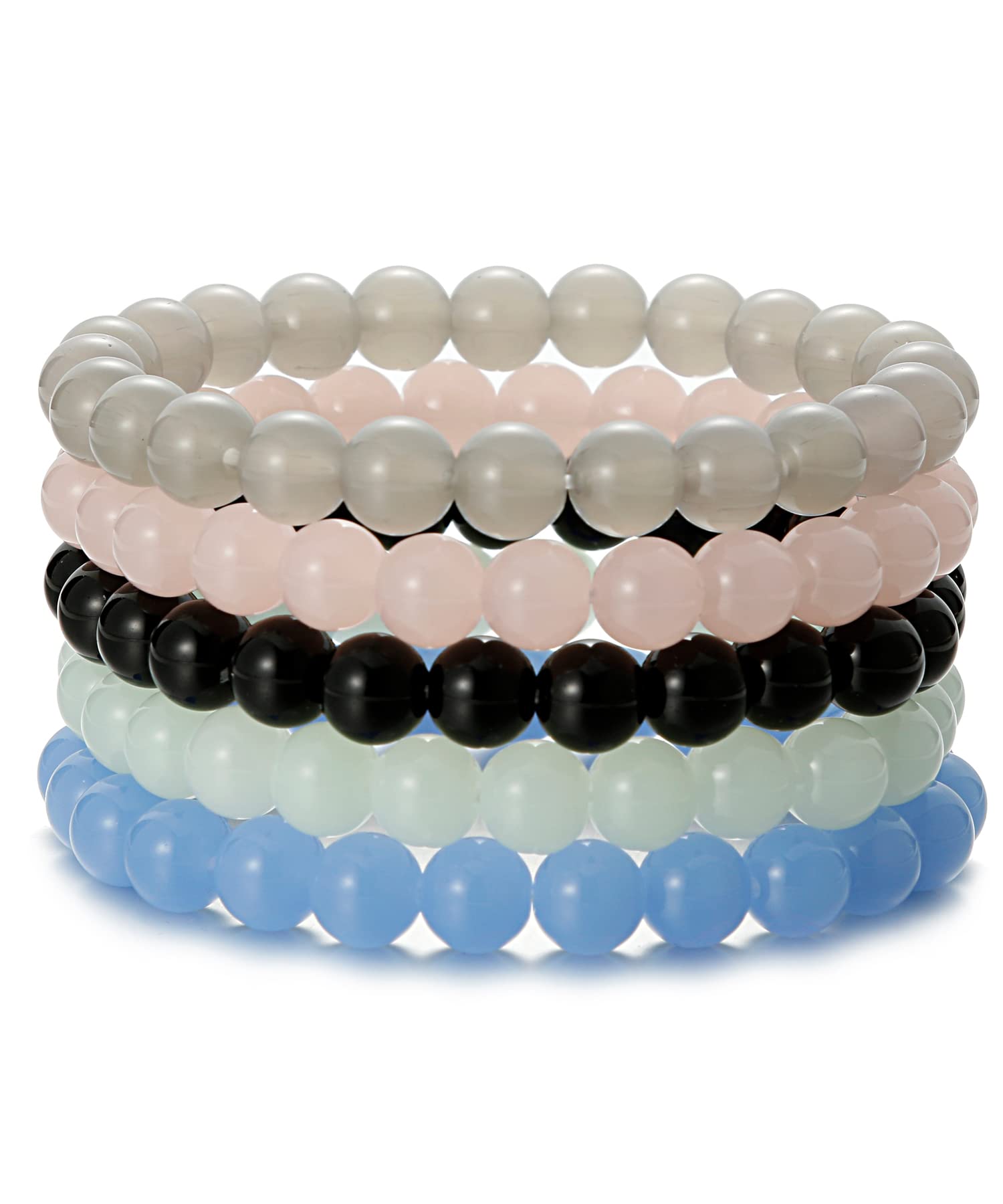 BOMAIL 5Pcs 8mm Beaded Stretch Bracelet Handmade Round Glass Bracelet for Women Multicolor Matte Beads Elastic Bracelet Gifts