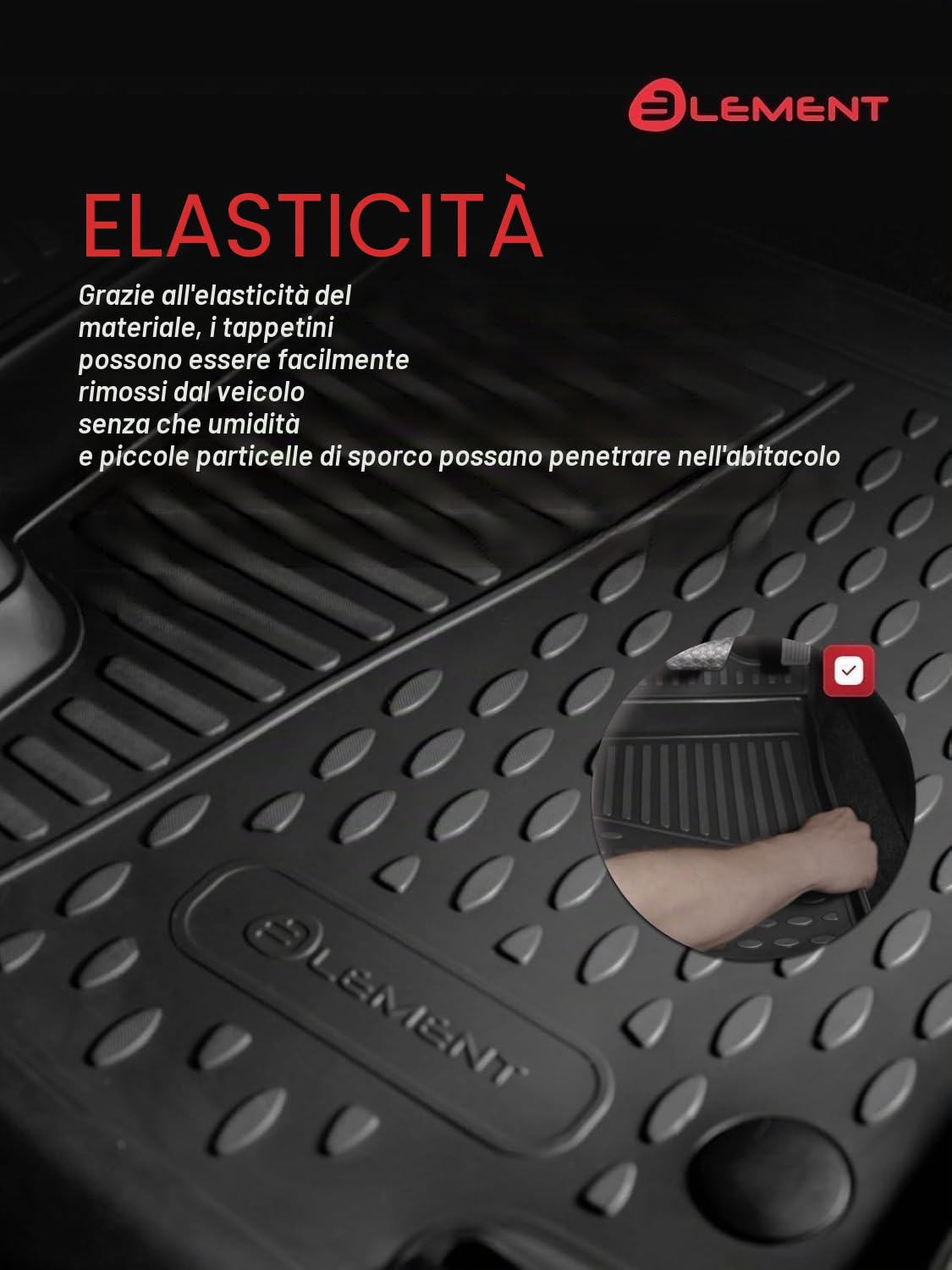 Element Set di tappetini in gomma 3D adatti per Fiat Grande Panda, anno di costruzione 2025, elettrici, 100% su misura, tappetini in gomma auto, tappetini in gomma per auto