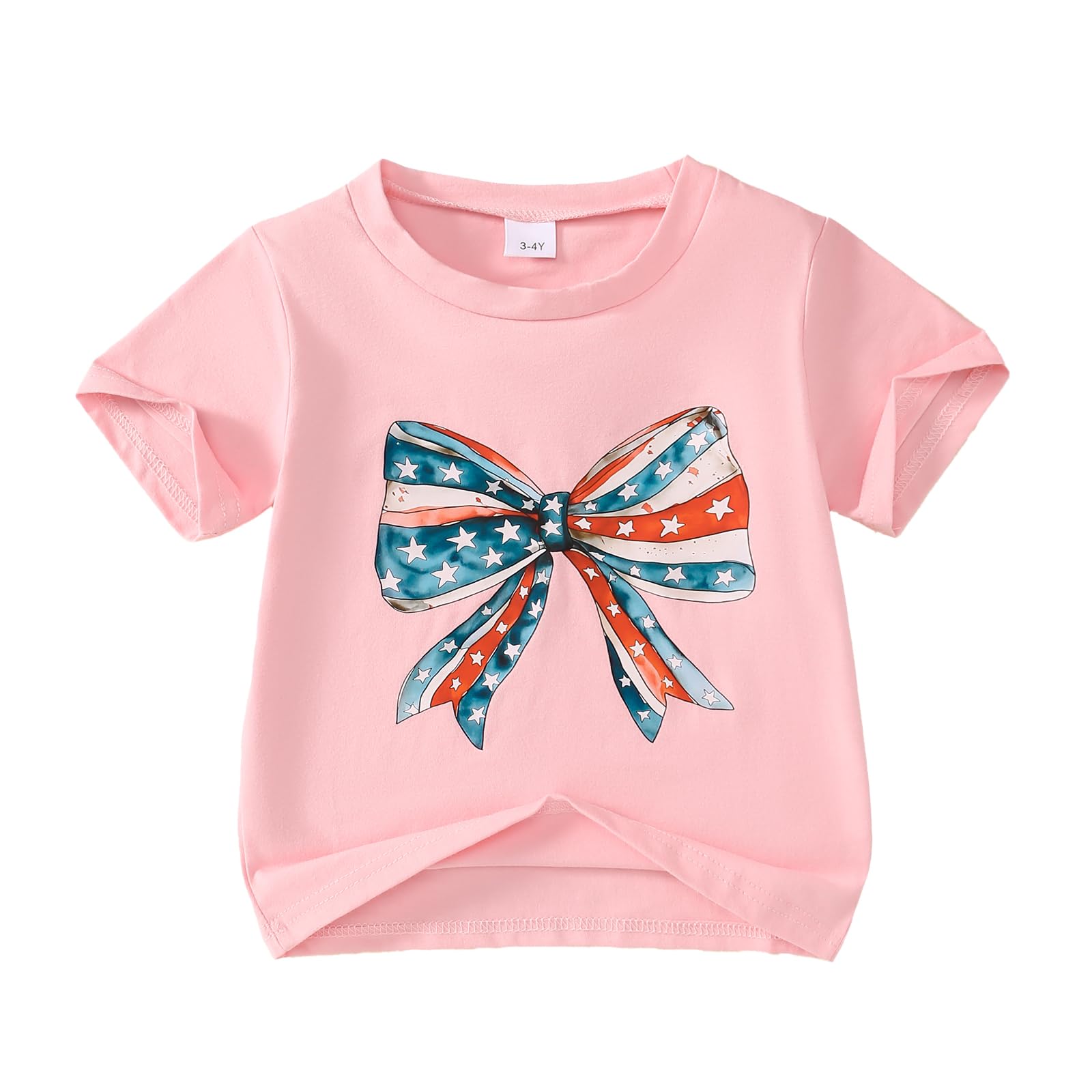 Toddler Girl 4th of July Outfit Big Bow Print T-Shirt Top American Flag Clothes 2-7Y