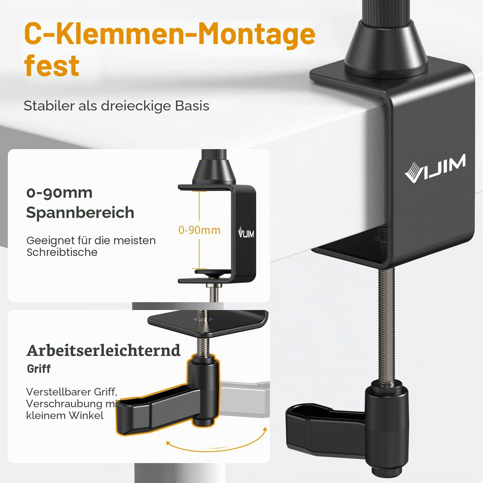 JUSMO LS15 Pro Kamera-Schreibtischhalterung, Aluminium, Überkopf-Kamera-Halterung, Tisch-Multi-Gerätestange zur Montage von magischen Armklemmen, DSLR, Kameras, Telefon, Licht, Mikrofon, Streaming