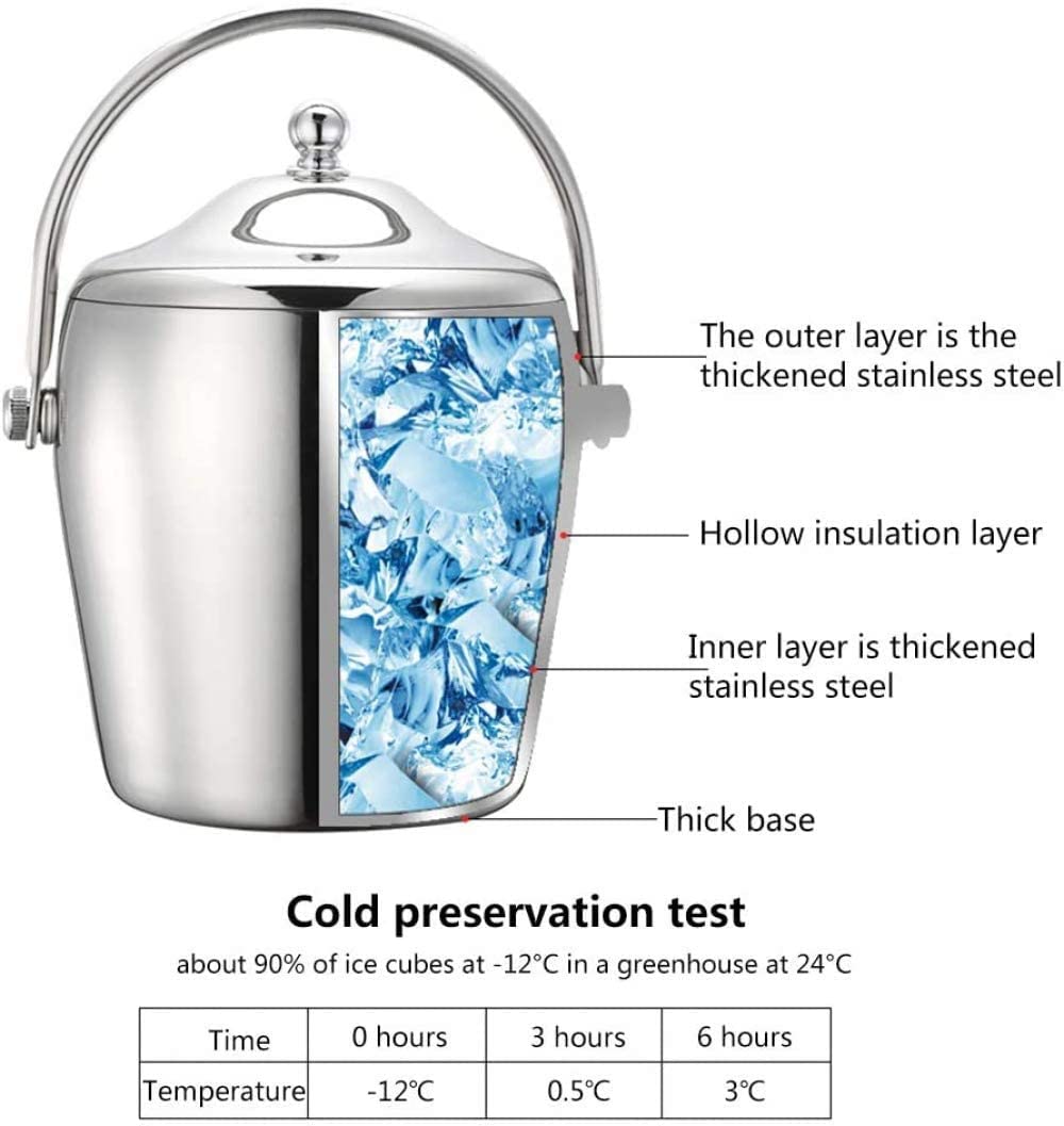 Juego de cubitera y pinzas para hielo, cubitera con tapa para cubitos de hielo, enfriador de vino de acero inoxidable, cubitera, enfriador de hielo, aislamiento de doble pared para un enfriamient