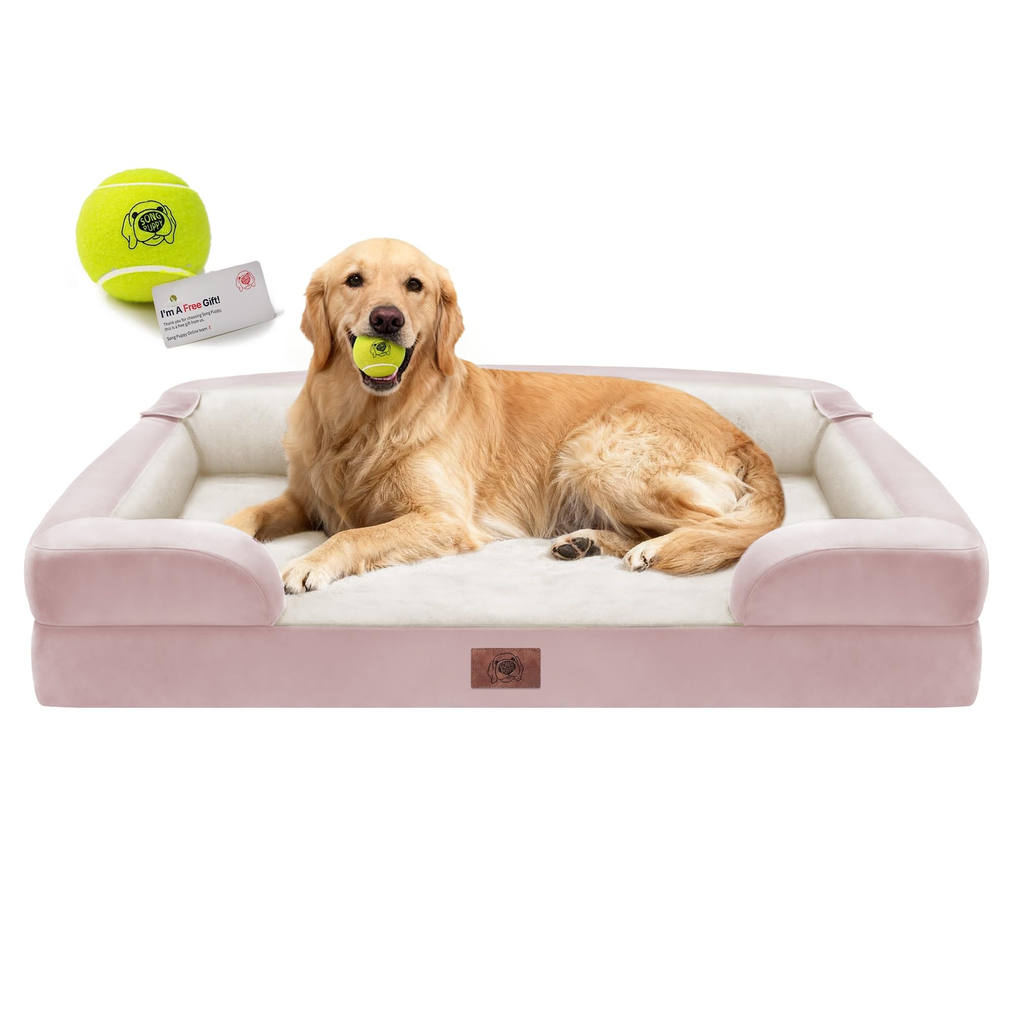 Extra Large Dog Bed, Orthopedic XL Washable Bed for Big Dog Waterproof Pet Couch Sofa Bolster with Removable Cover, Non-Slip Bottom, Tennis Ball Toy, 42x30