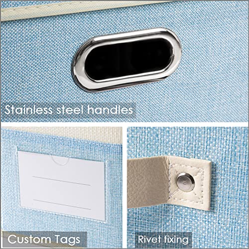 Image of PRANDOM Collapsible Storage Bin with Lid [3-Pack] Fabric Foldable Storage Box Organizer Container Basket Cube with Cover for Home Bedroom Closet Office Nursery Blue&Cream(14.9x9.8x9.8)