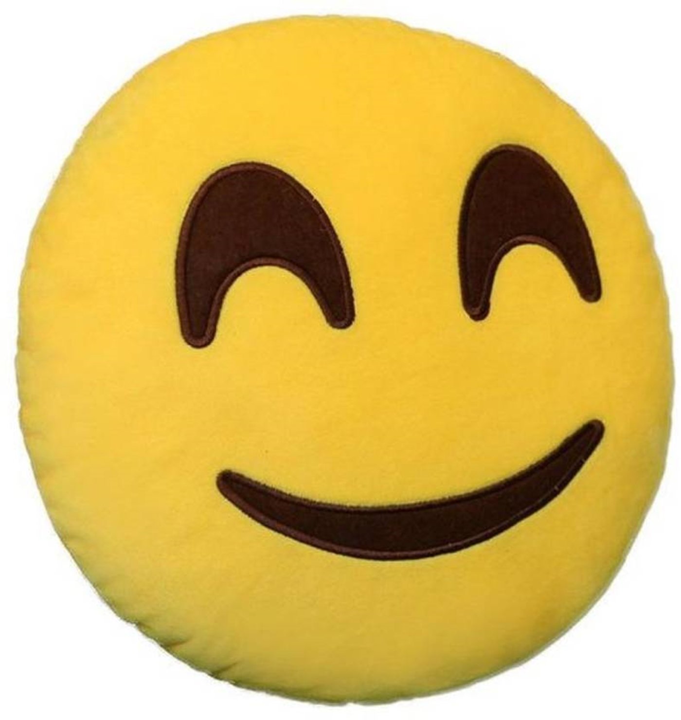Nitsha Microfibre Emoji Blissful Smile Pillow (Yellow, 32 x 32 cm)