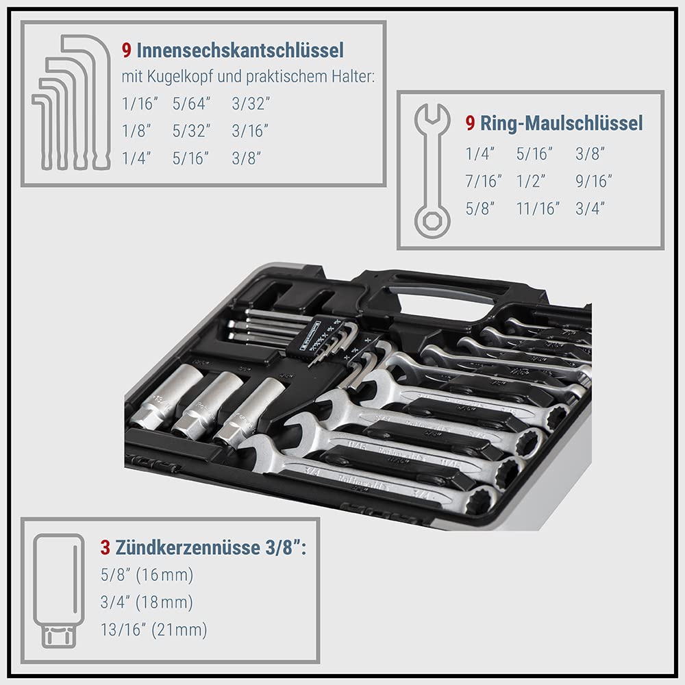 Rothewald - Juego de herramientas de 92 piezas, soporte para puntas extraíbles para puntas en pulgadas, trinquete de dientes finos, facilita el control de los tornillos, acero al cromo vanadio
