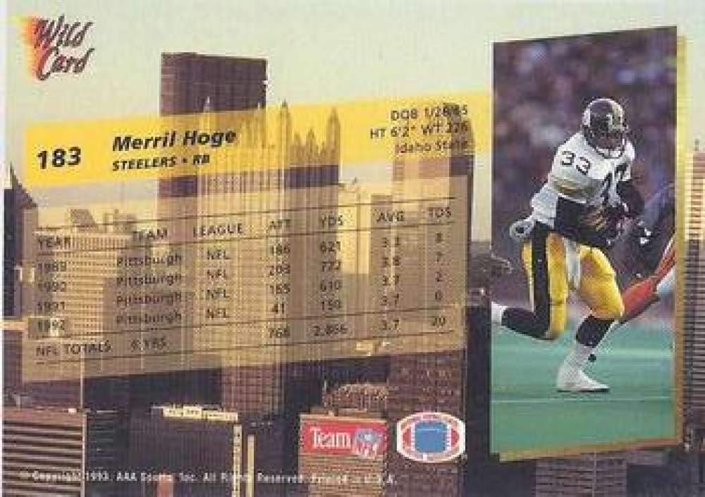Amazon.com: 1993 Wild Card Football #183 Merril Hoge Pittsburgh