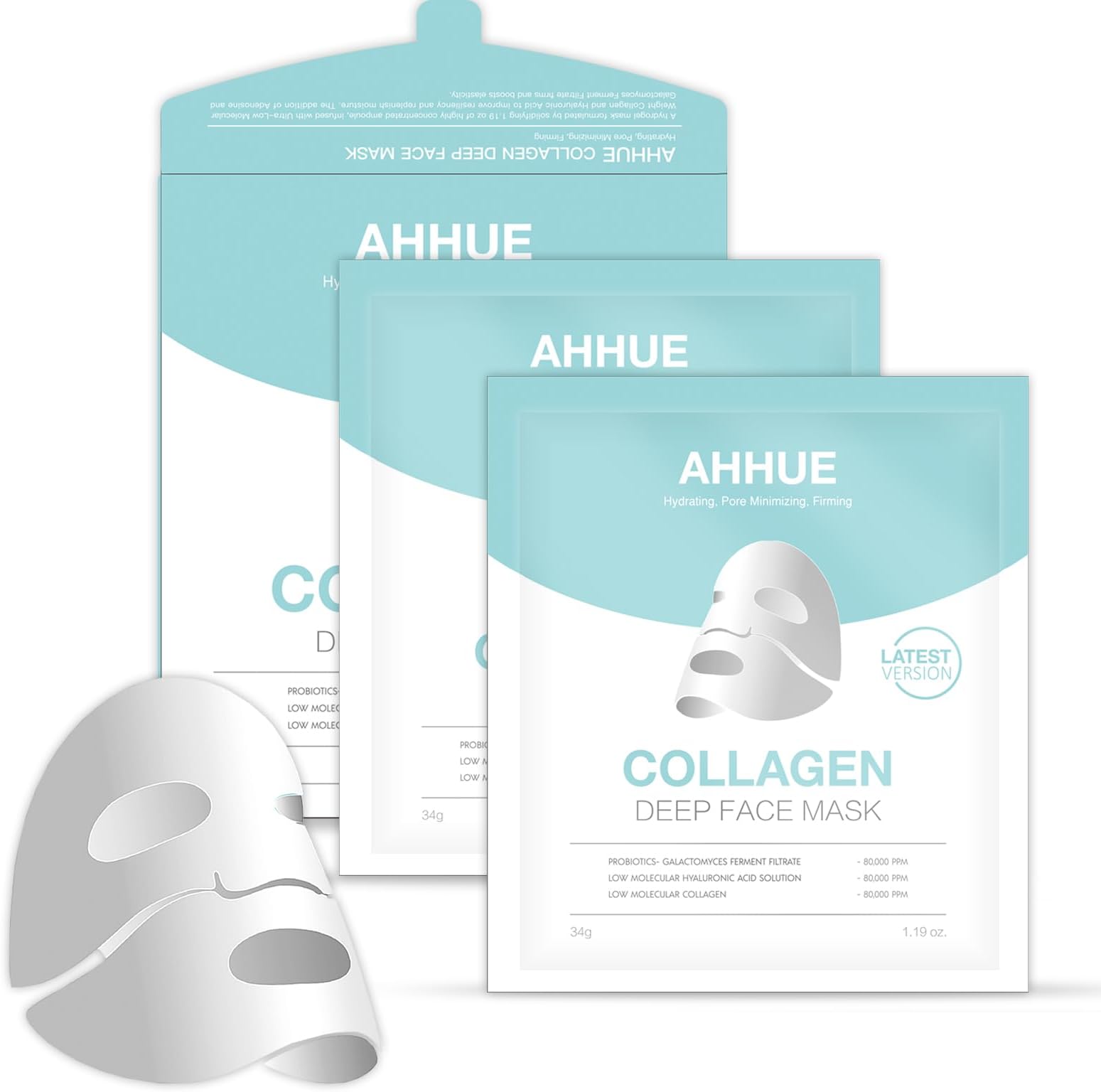 AHHUE Deep Collagen Overnight Mask,A sheet mask with low molecular weight collagen for lifting,Stretching, Firming and Moisturizing,34g*5ea