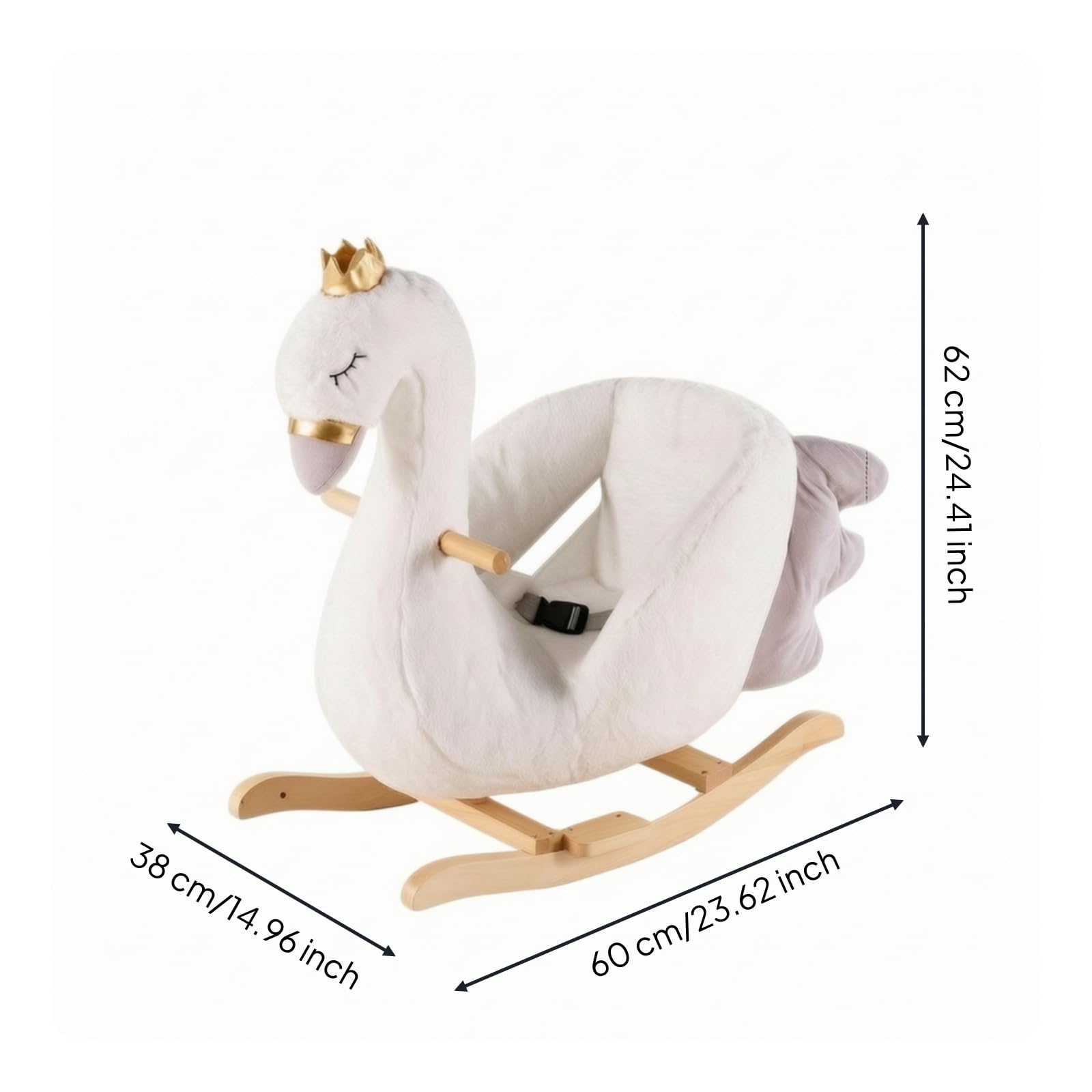 Amagogo Cavallo a Dondolo per Bambini Giocattolo a Dondolo Cavalluccio Sedia a Dondolo Cavalcabile con Ruote in Peluche Base Curva in Legno Seduta Morbida E, 60 38 62cm, Cigno Grande