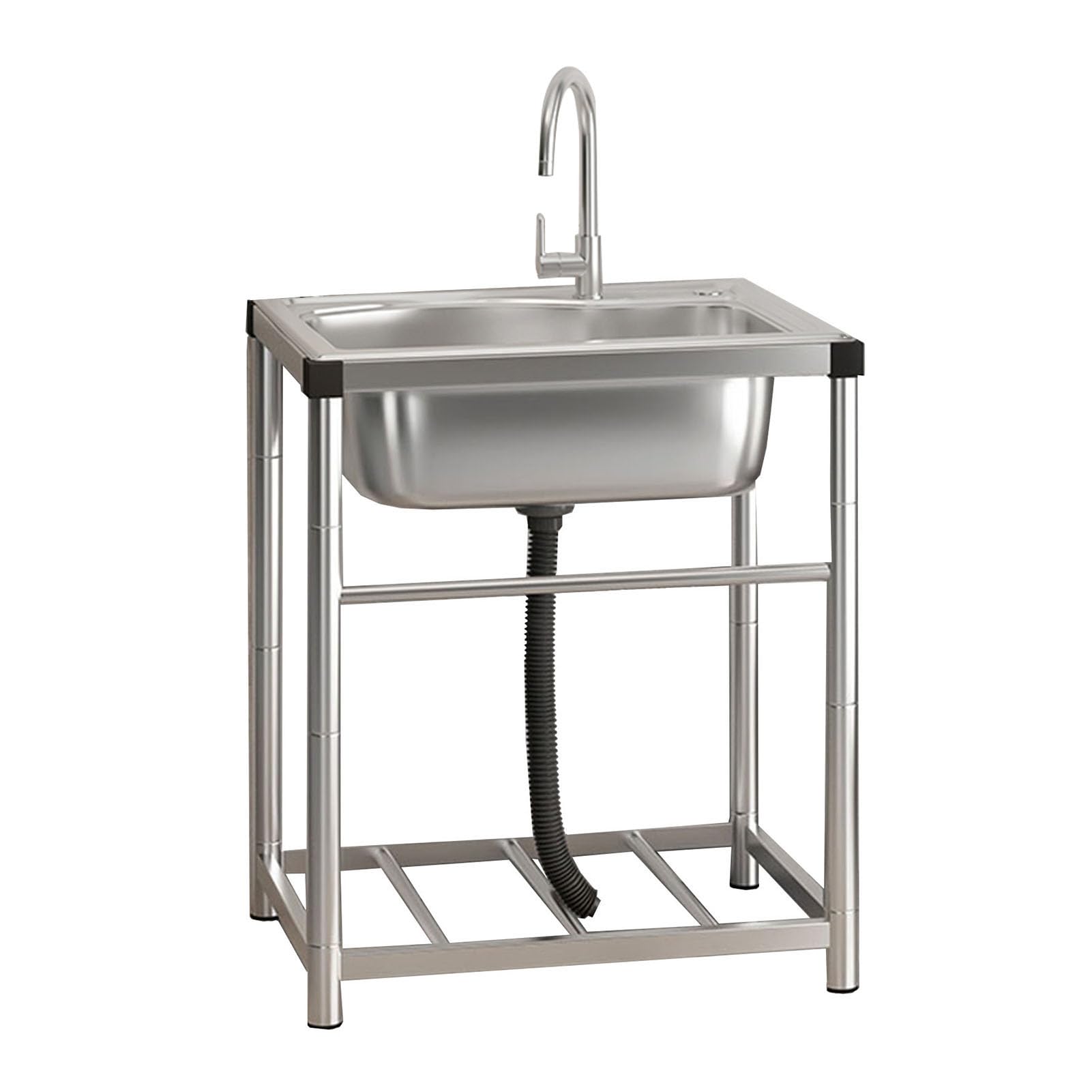ZQFHSX Commercial Restaurant Sink Free Standing Kitchen Sink, Stainless Steel with Tap, Large Capacity Outdoor for Restaurant, Bar, Laundry, Garage, Backyard (60×45×75cm)