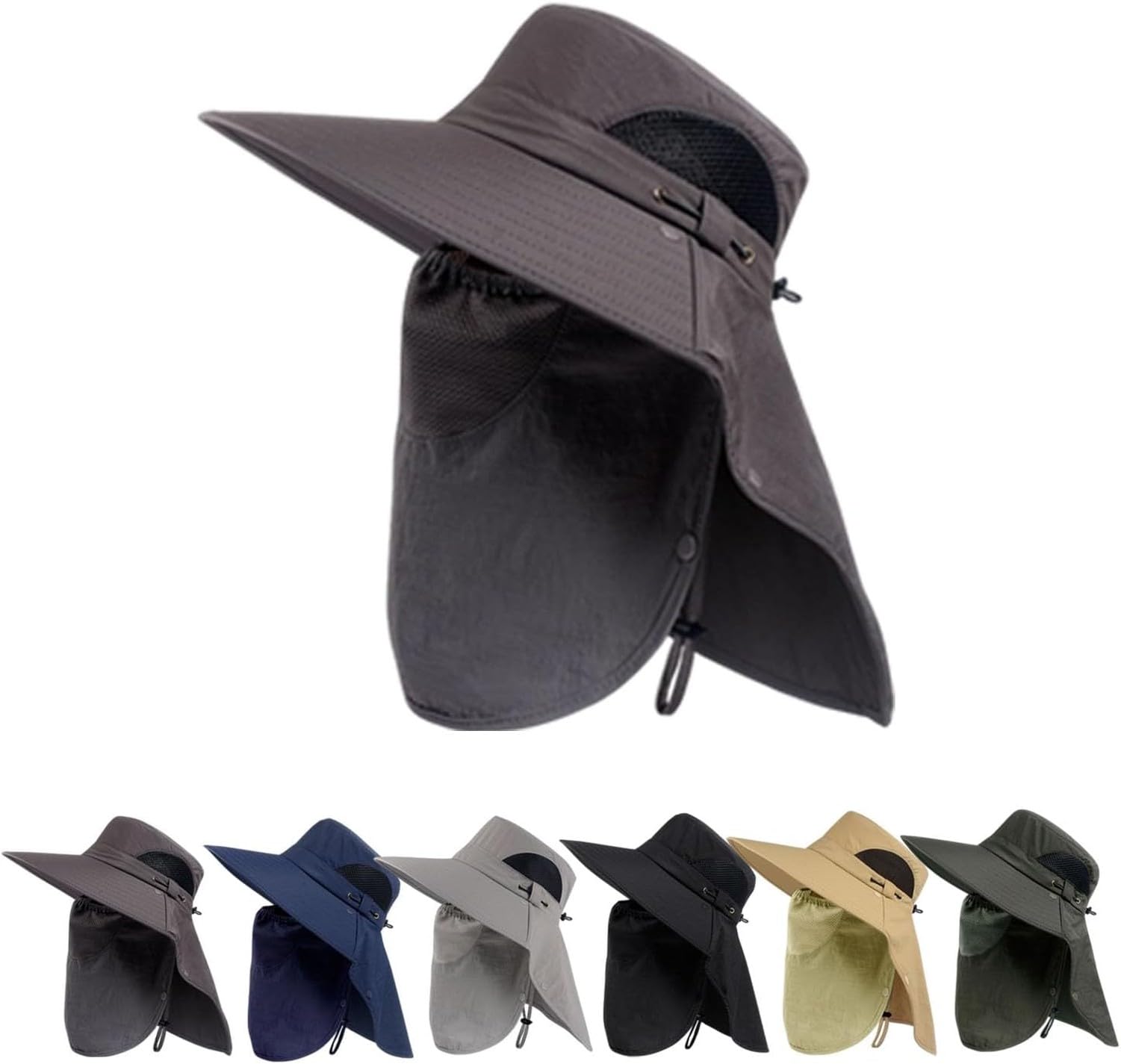 WOMGKDA Outdoor Wide Brim Sun Hat with Neck Flap for Men Women, UPF 50+ Breathable Boonie Bucket Hat 360° Safari Shape for Gardening Hiking Fishing Travel, #F