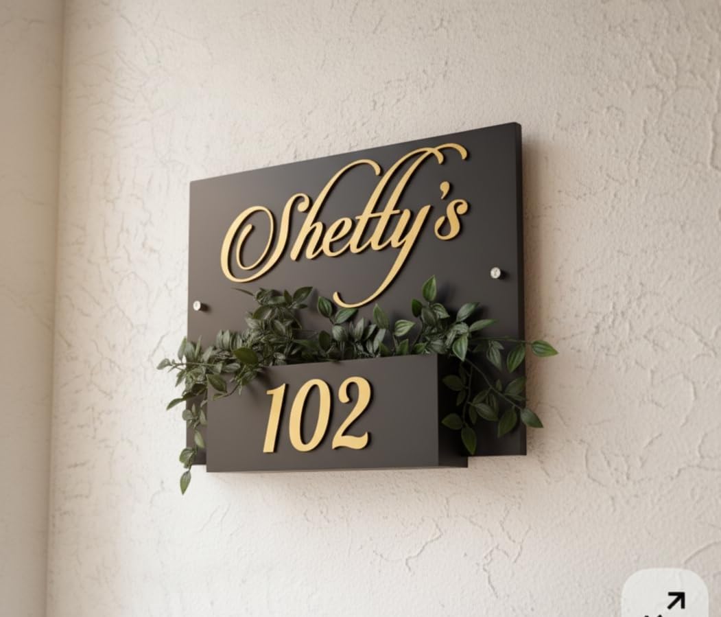 Personalized Name Plate for Home Entrance | Number plate for flat | And Ideal For, Office, and Outdoor Entrances | Wooden Customized House Number Plate | Number plate for Hotel | Easy installation type double sided tape fixed on backside (White Base) — Amazon image 4