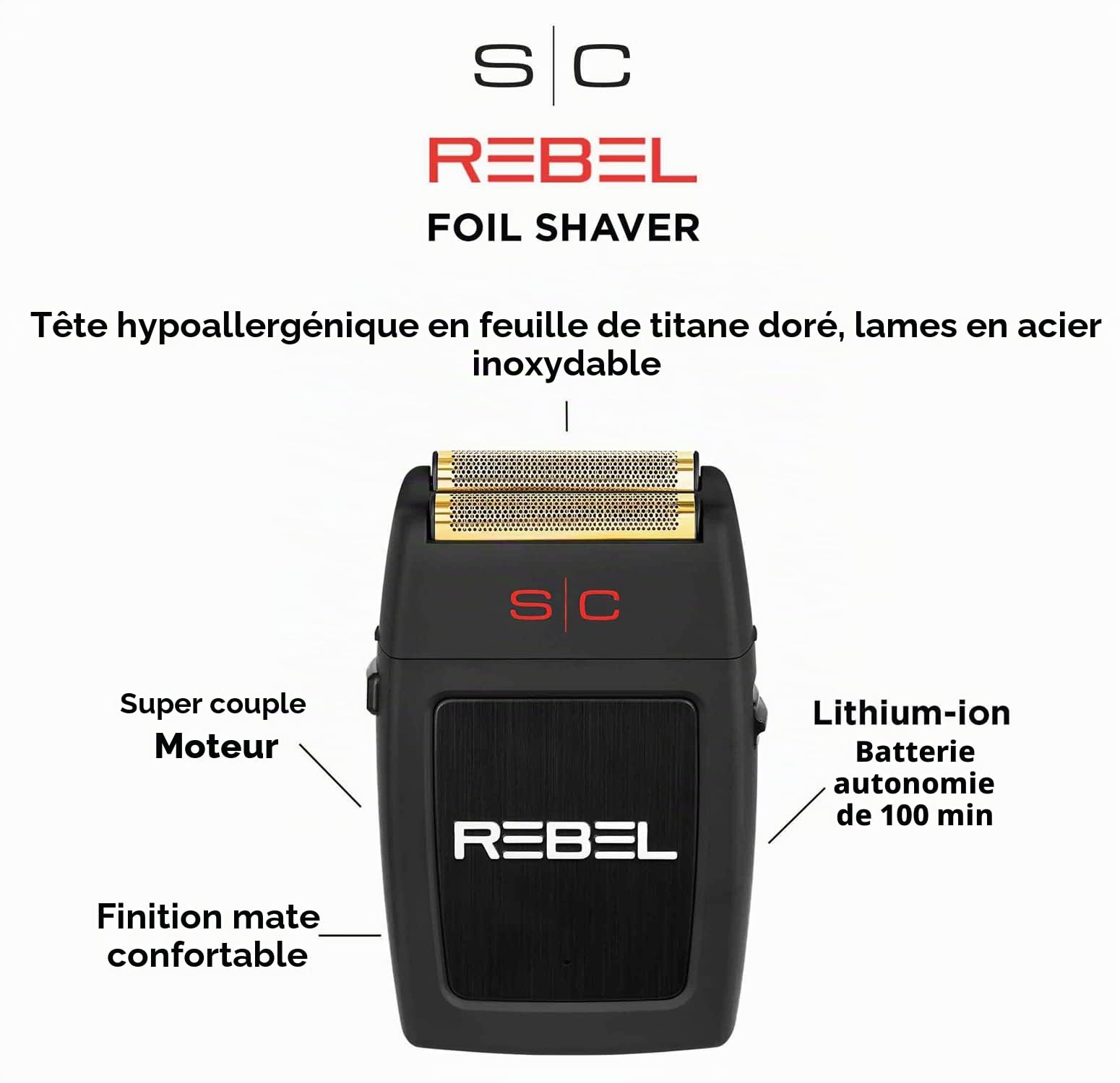 Rasoir Électrique Hommes Barbe et Cheveux Stylecraft Rebel by Gamma Più, Rasoir Barbe Électrique Sans Fil, Autonomie de 100 Minutes, Rasoir de Poche Compact et Portable 150gr, Ergonomique, 11.000 rpm