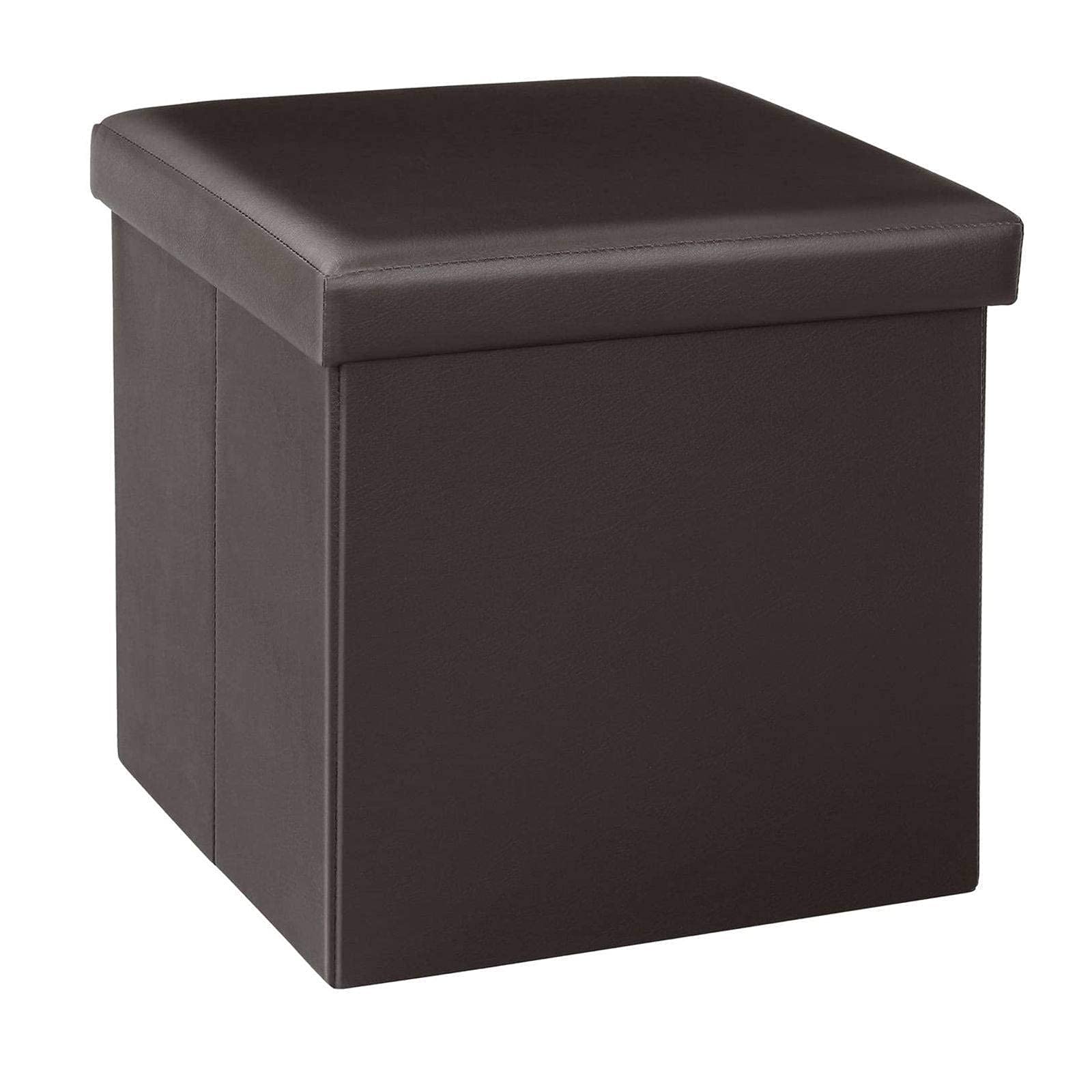 Ottoman repose-pieds pliant marron 30cm en simili cuir pour salon