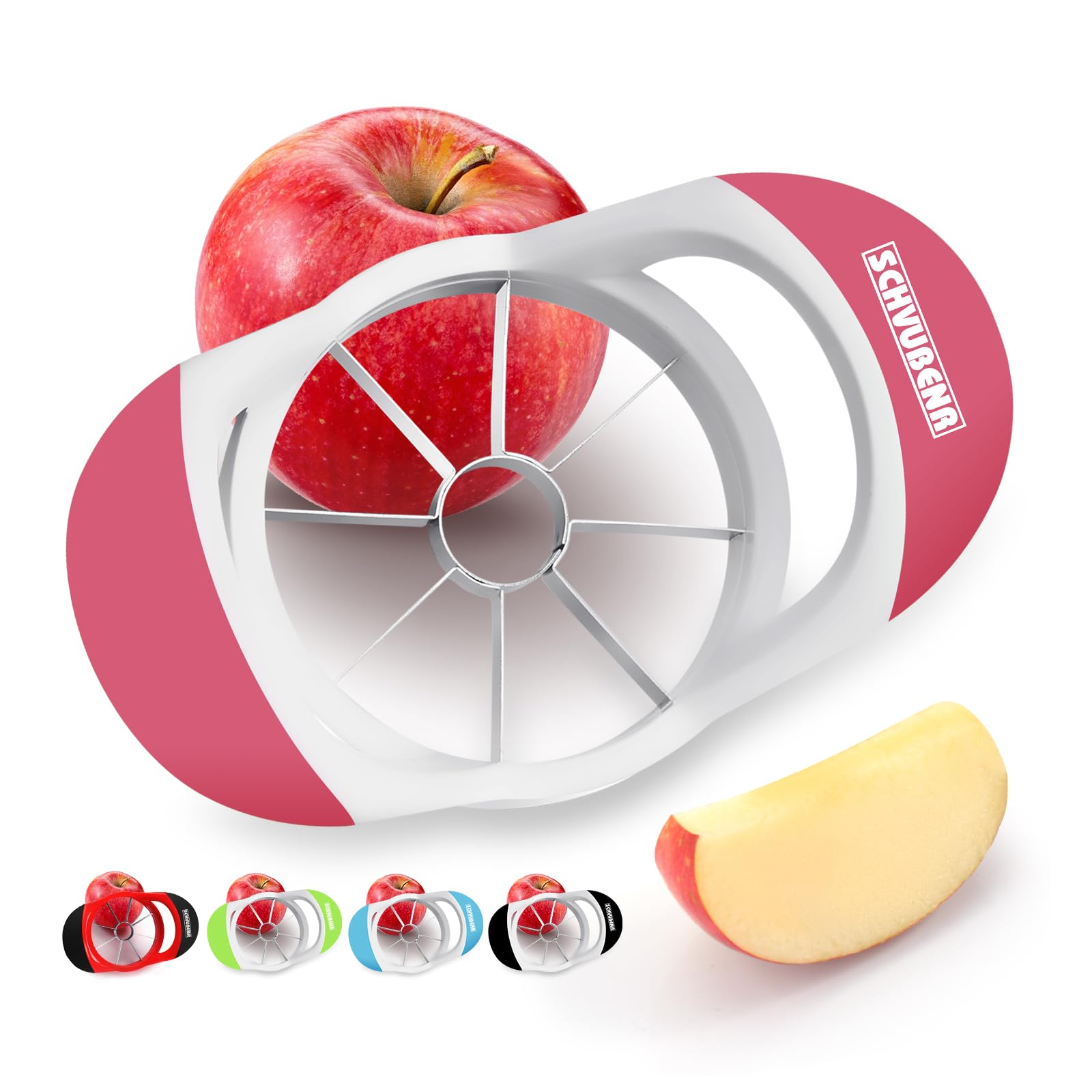 SCHVUBENR 3.5 Inch Apple Slicer - Professional Apple Cutter - Stainless Steel Apple Corer - Super Sharp Apple Slicer and Corer - Apple Tool with 8 Sharp Blades(Pink)