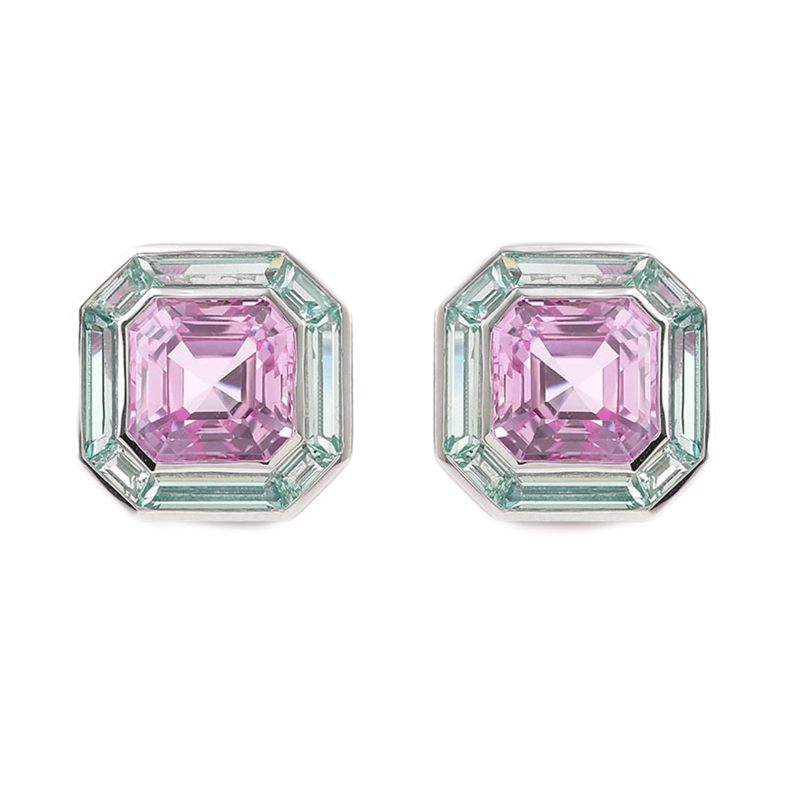 Pendientes Mujer con Zafiro Rosa y Verde Laboratorio, Oro Blanco 9K/14K/18K, Joyería Pendientes de Botón con Piedra