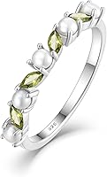 YL Halo Freshwater Pearl Birthstone Eternity Ring for Women - 925 Sterling Silver 18K White Gold Plated Stackable Jewelry Gift