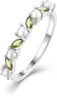 YL Halo Freshwater Pearl Birthstone Eternity Ring for Women - 925 Sterling Silver 18K White Gold Plated Stackable Jewelry Gift