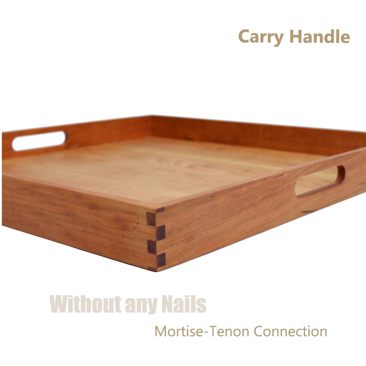 Grand plateau de service carré en bois de cerisier 48,3 x 48,3 cm avec poignées, pour servir du thé, du café