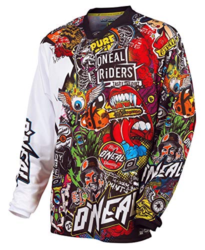 O'Neal | Motocross Camicia a Maniche Lunghe | MX Enduro Moto | Materiale Leggero e ad Asciugatura Rapida, Design Senza Colletto | Mayhem Jersey Crank | Adulto | Nero Multi | Taglia XXL