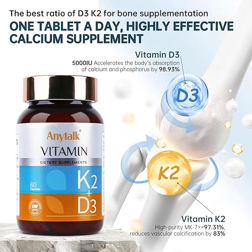 Miniatura 5 de Suplemento de vitamina D3 K2 con vitamina D3 (5000 UI), aceite K2 y MCT, sin OMG, sin gluten, cápsulas fáciles de tragar para la salud ósea, el