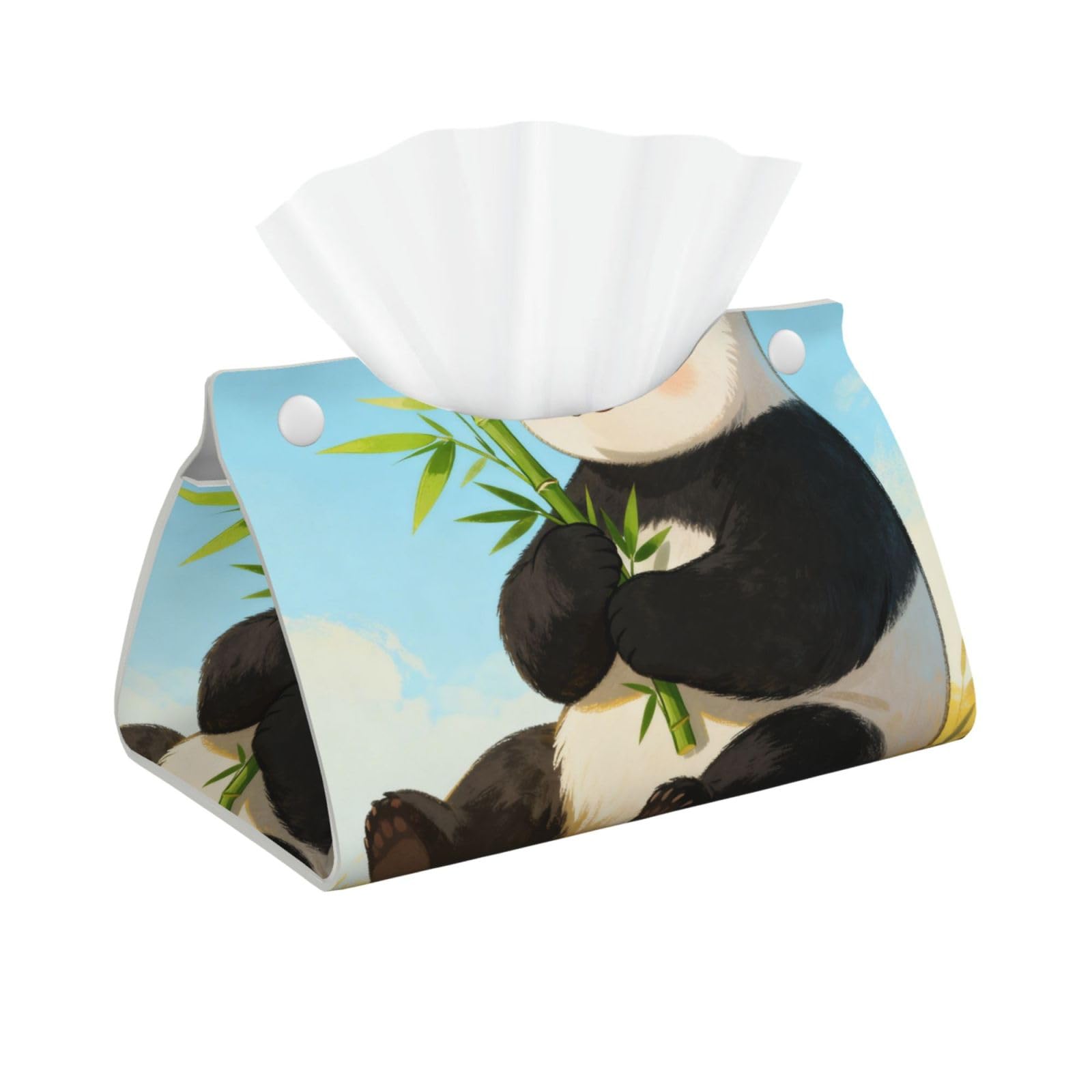 Panda eating Long Leather Tissue Box Cover-Waterproof PU Leather Tissue Holder for Bathroom, Decorative Rectangular Tissue Case