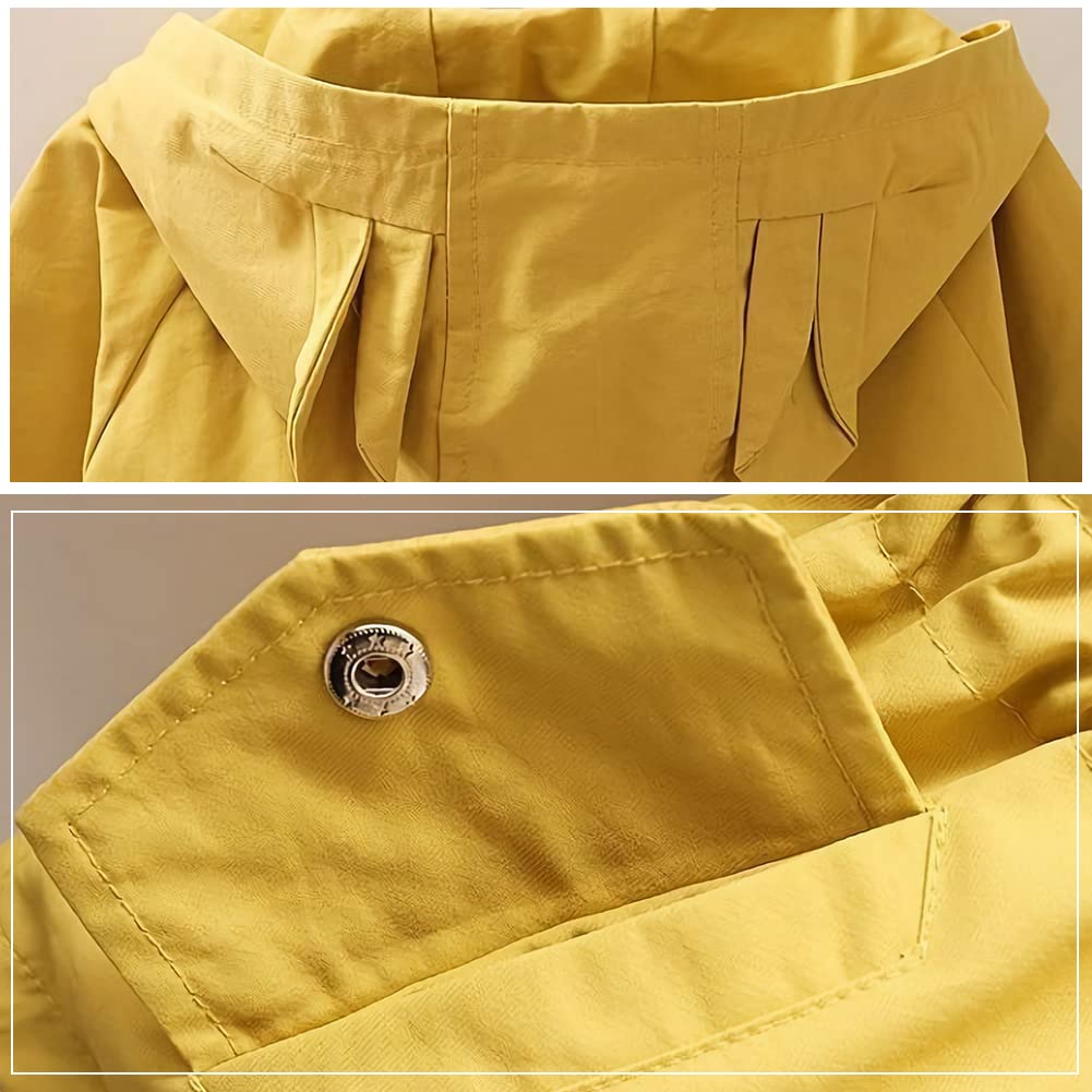 Manteau Enfant Fille Veste Brodée à Capuche Blouson Coupe-vent avec Cordon de Serrage Trench-coat pour Printemps Automne